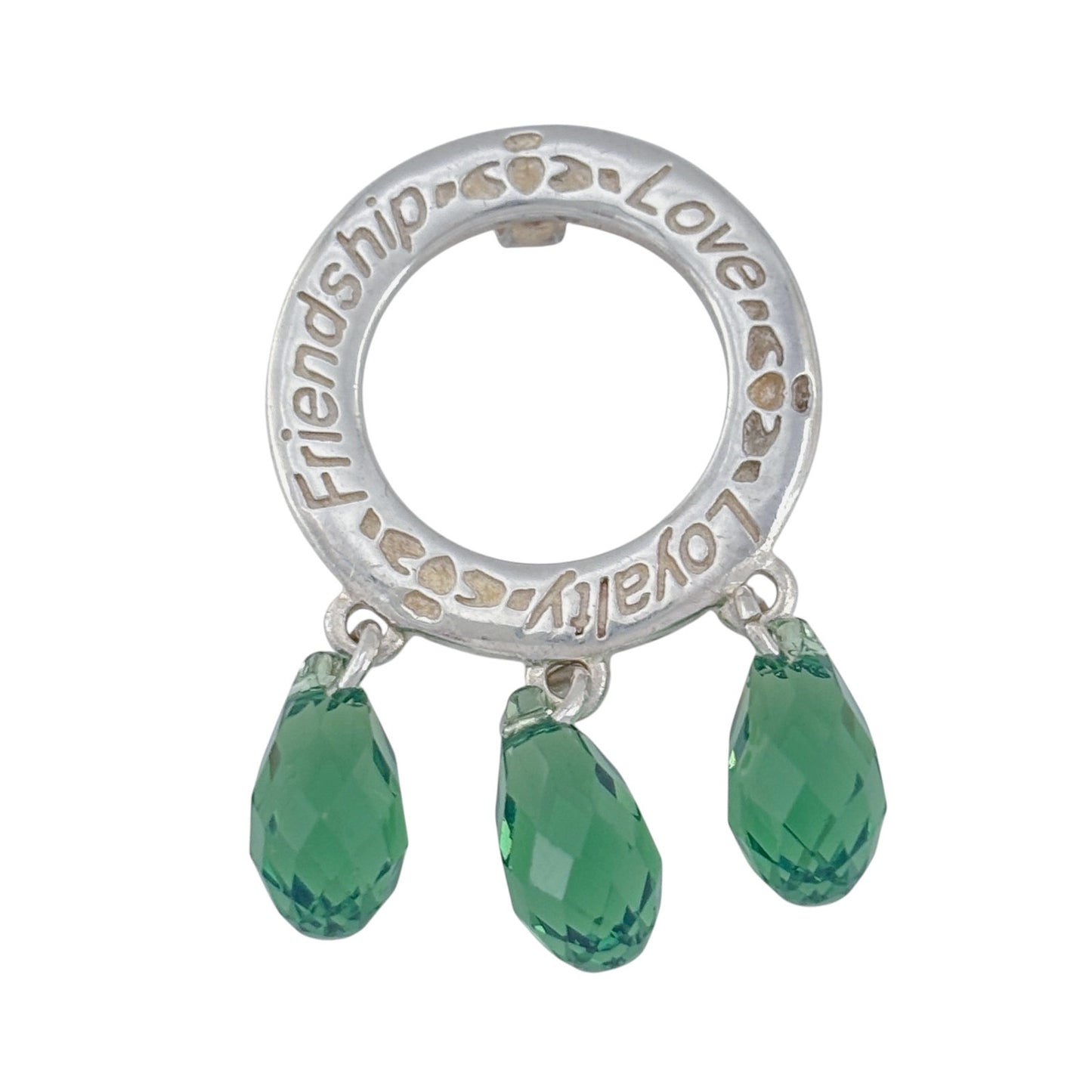 Vintage Sterling Silver 925 Green Crystal Friendship Loyalty Love Pendant