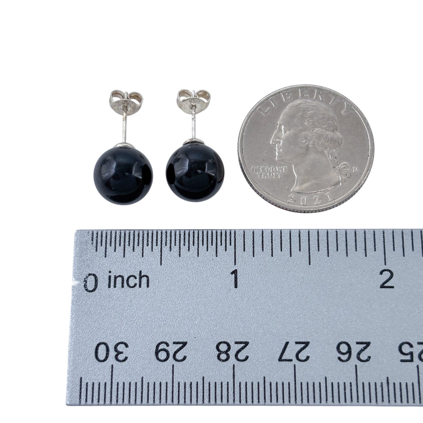 Vintage Sterling Silver 925 Black Onyx Ball Stud Earrings