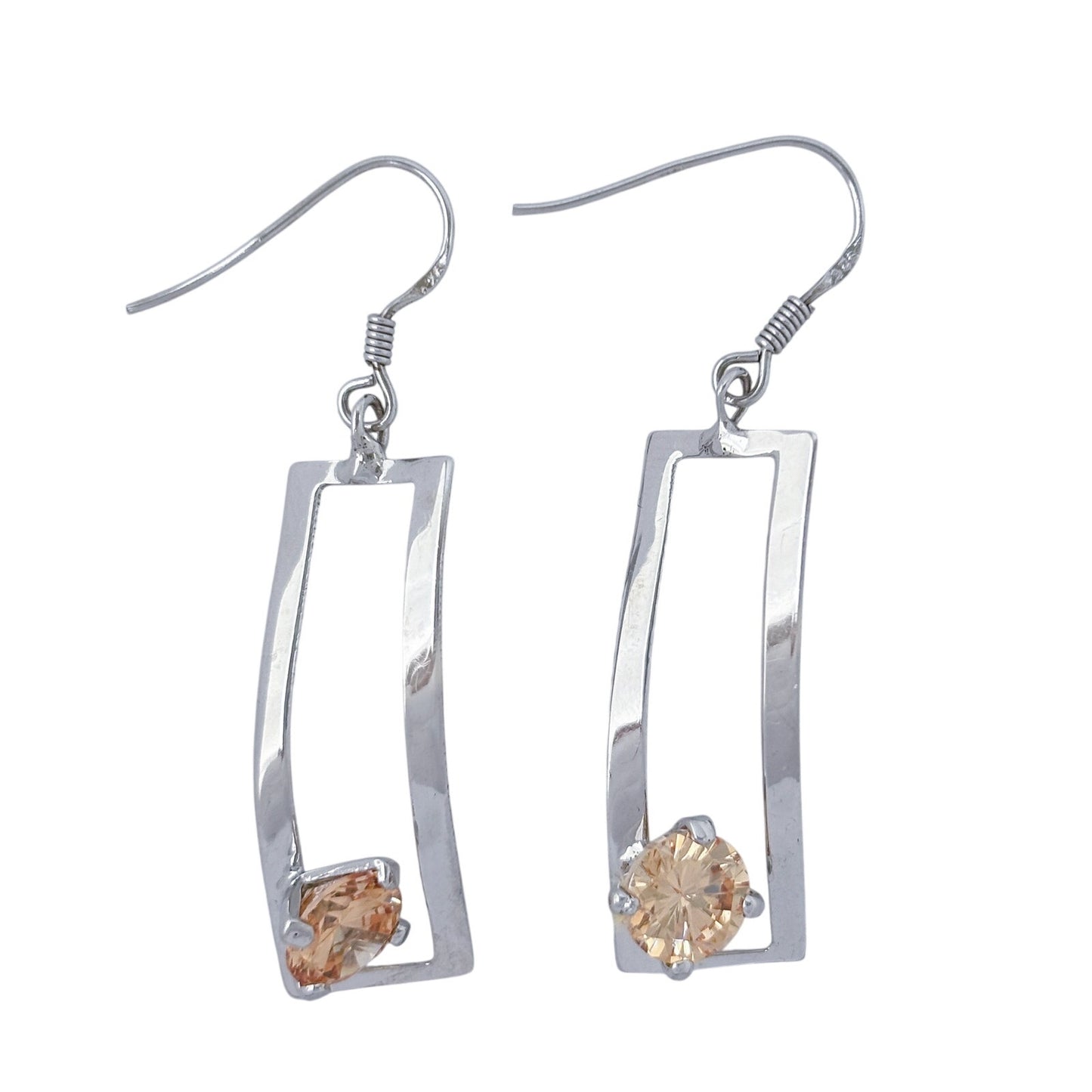 Estate Sterling Silver 925 Twisted Champagne Cubic Zirconia Earrings