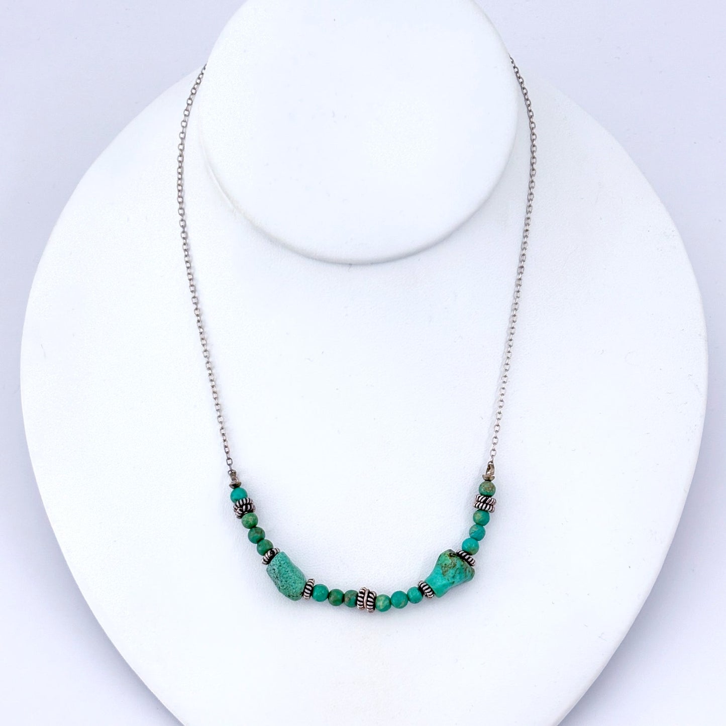 Vintage Sterling Silver 925 Turquoise Beaded Necklace 16"