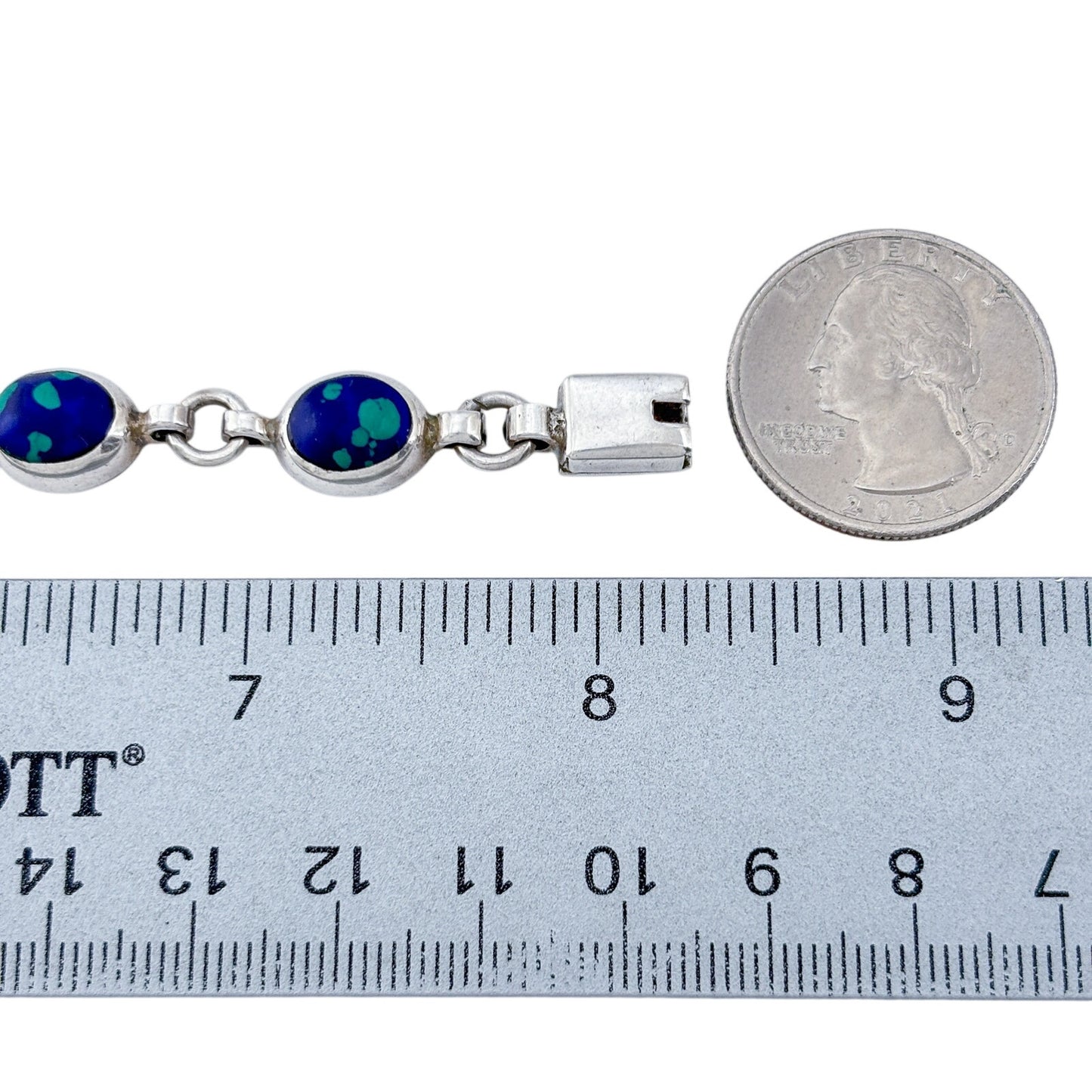 Vintage Sterling Silver 925 Azurite Link Bracelet 8"