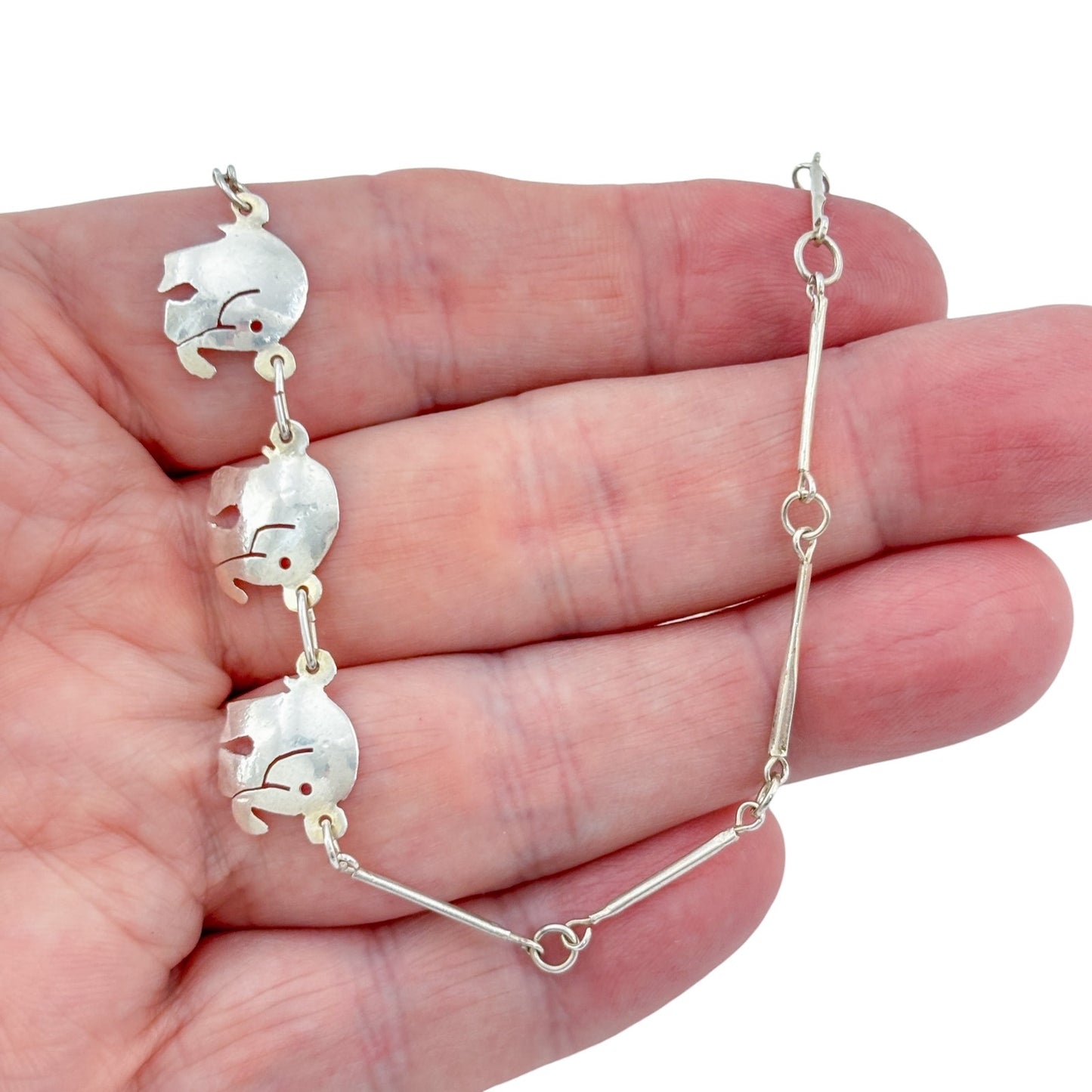 Vintage Sterling Silver 925 Elephant Charm Necklace 18"