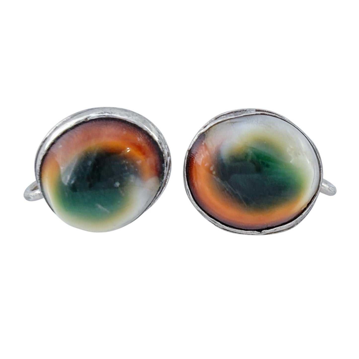 Vintage Sterling Silver 925 Green Cat’s Eye Shiva Shell Earrings