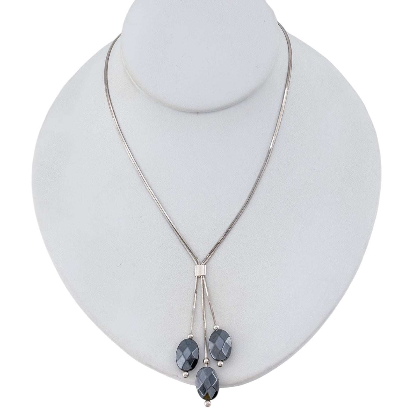 Vintage Sterling Silver 925 Hematite Herringbone Necklace 18"