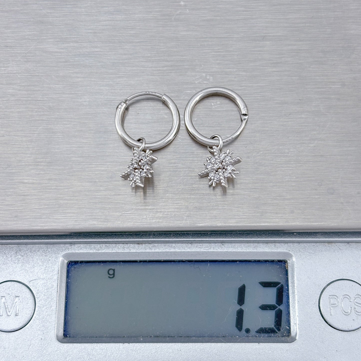 Vintage Sterling Silver 925 Cubic Zirconia Snowflake Hoop Earrings