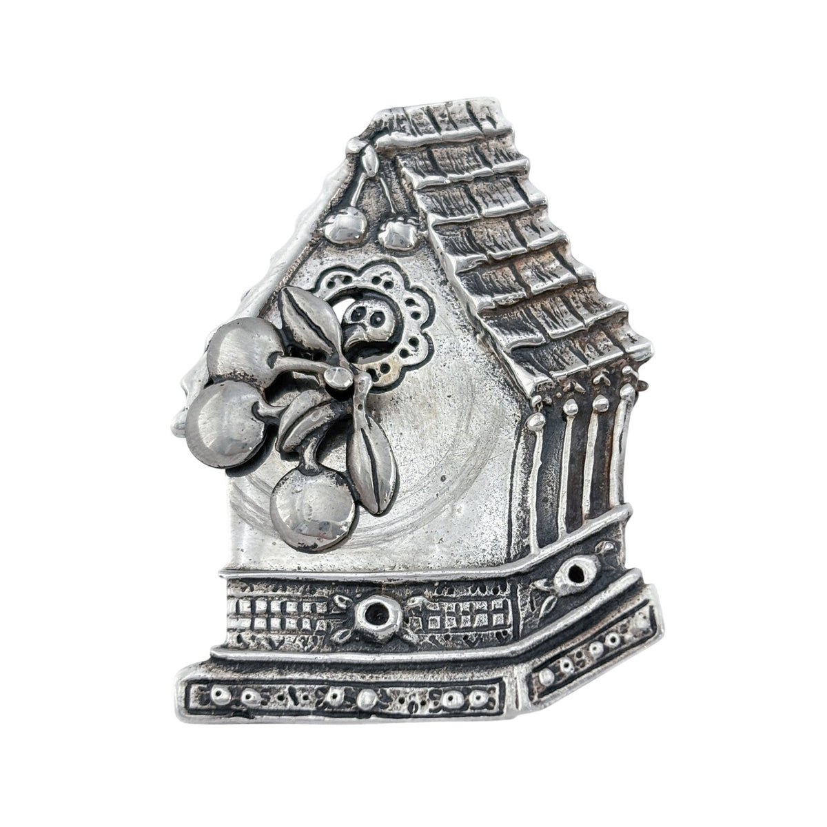 Vintage Mary Engelbreit Sterling Silver 925 Birdhouse Cherry Brooch