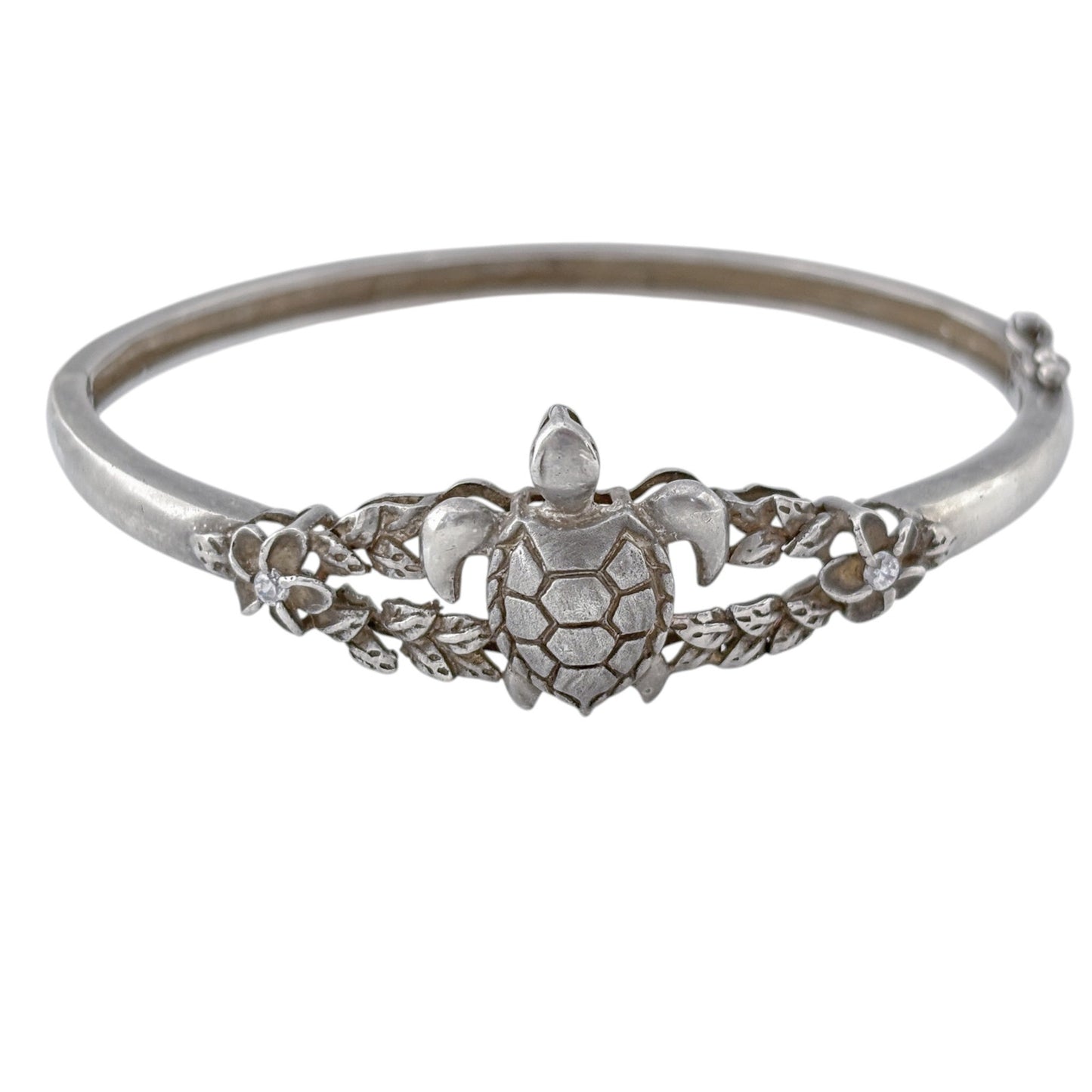 Vintage Sterling Silver 925 Cubic Zirconia Turtle Bangle 7"