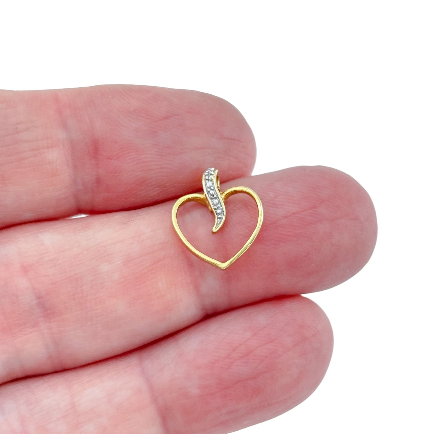 Vintage Gold-Tone Sterling Silver 925 Diamond Heart Pendant