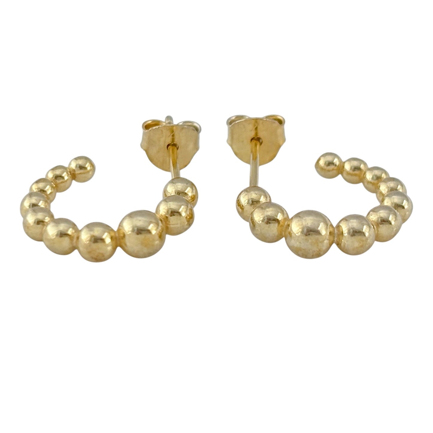 Vintage Gold-Tone Sterling Silver 925 Beaded Hoop Earrings