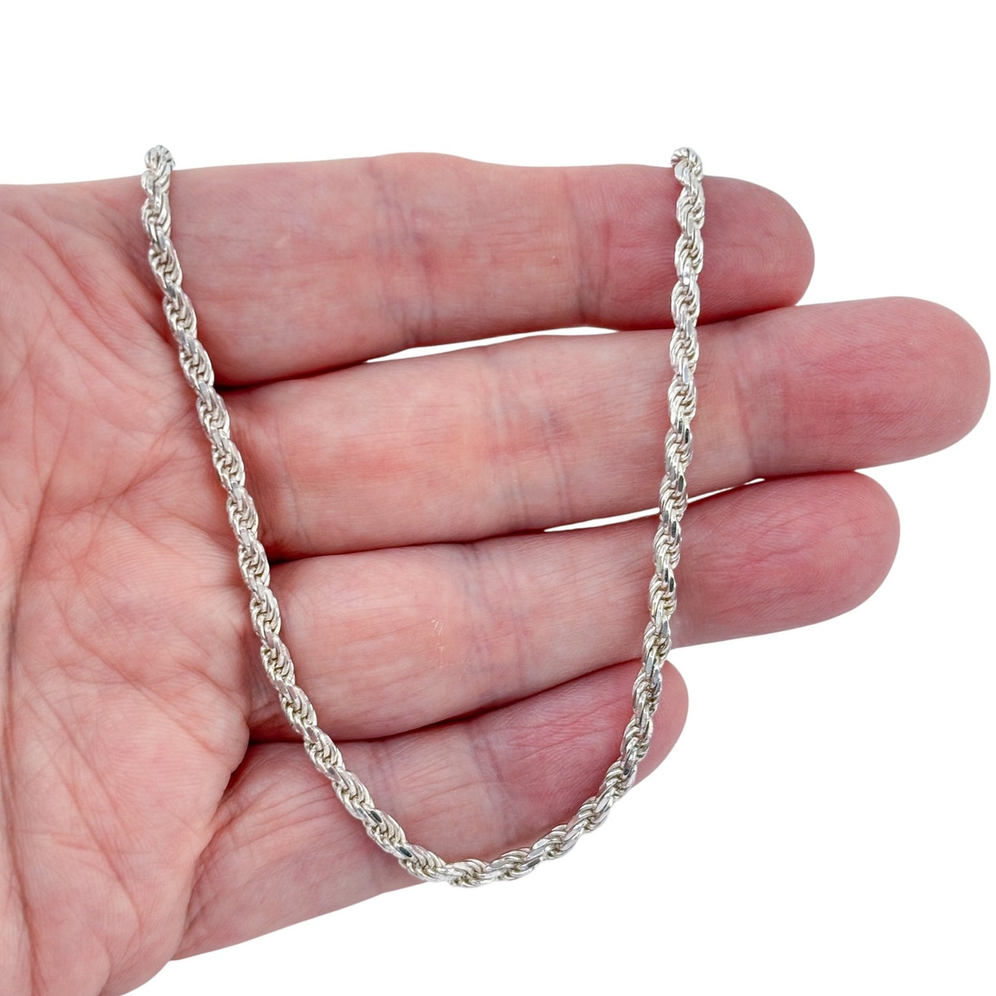 Vintage Italian Sterling Silver 925 Rope Link Chain Necklace 24"