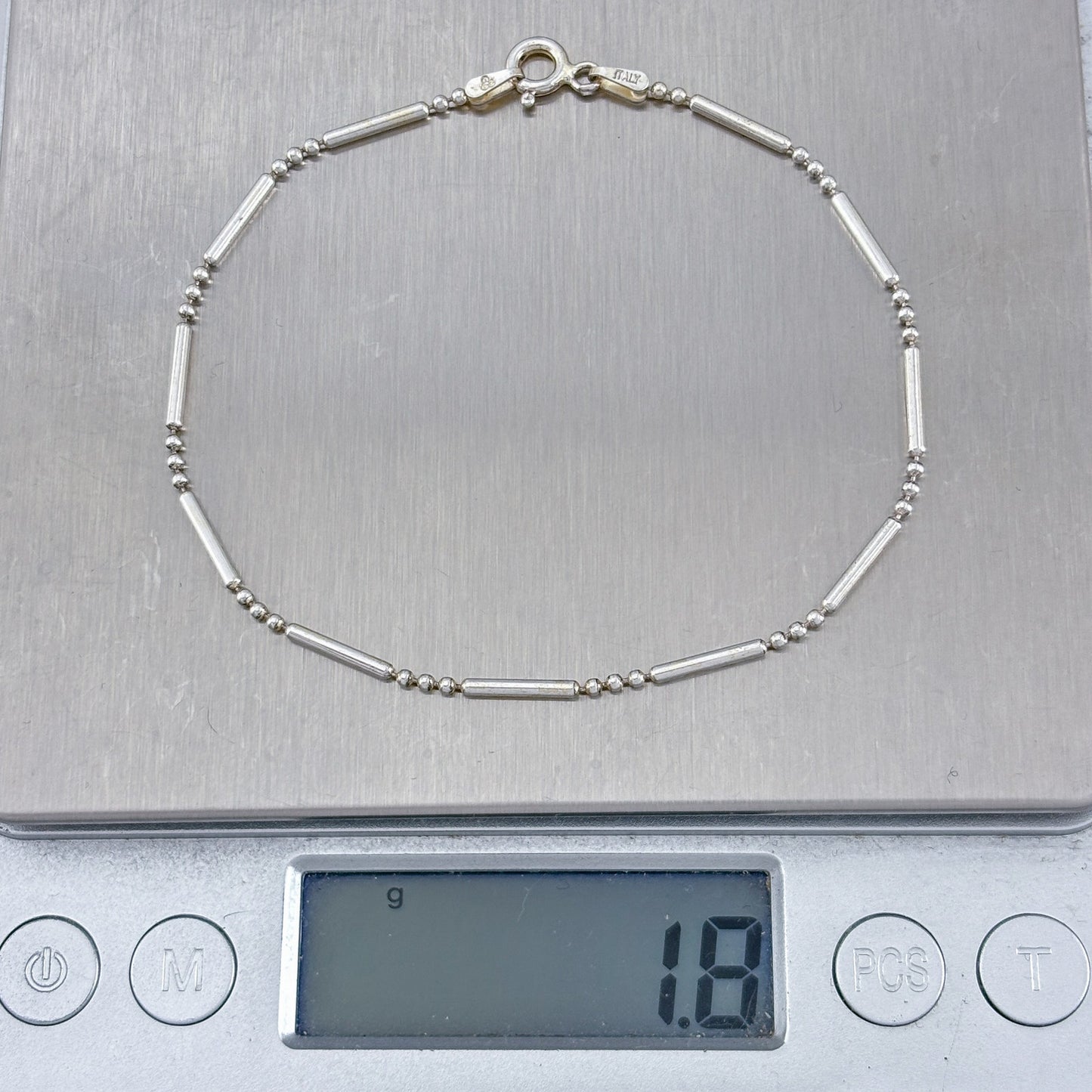Vintage Italian Sterling Silver 925 Bar Link Bead Bracelet 7.75"