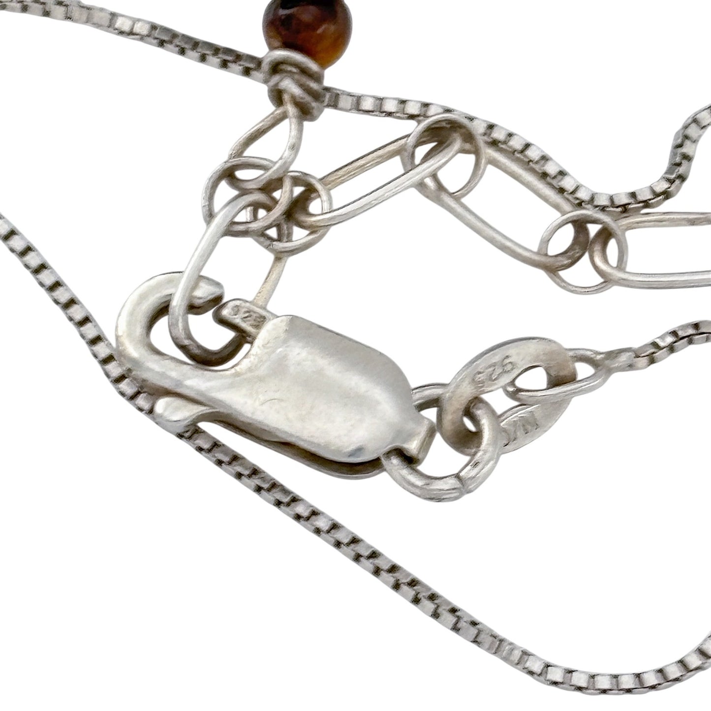 Vintage Sterling Silver 925 Tigers Eye Heart Pendant Necklace 18-20"