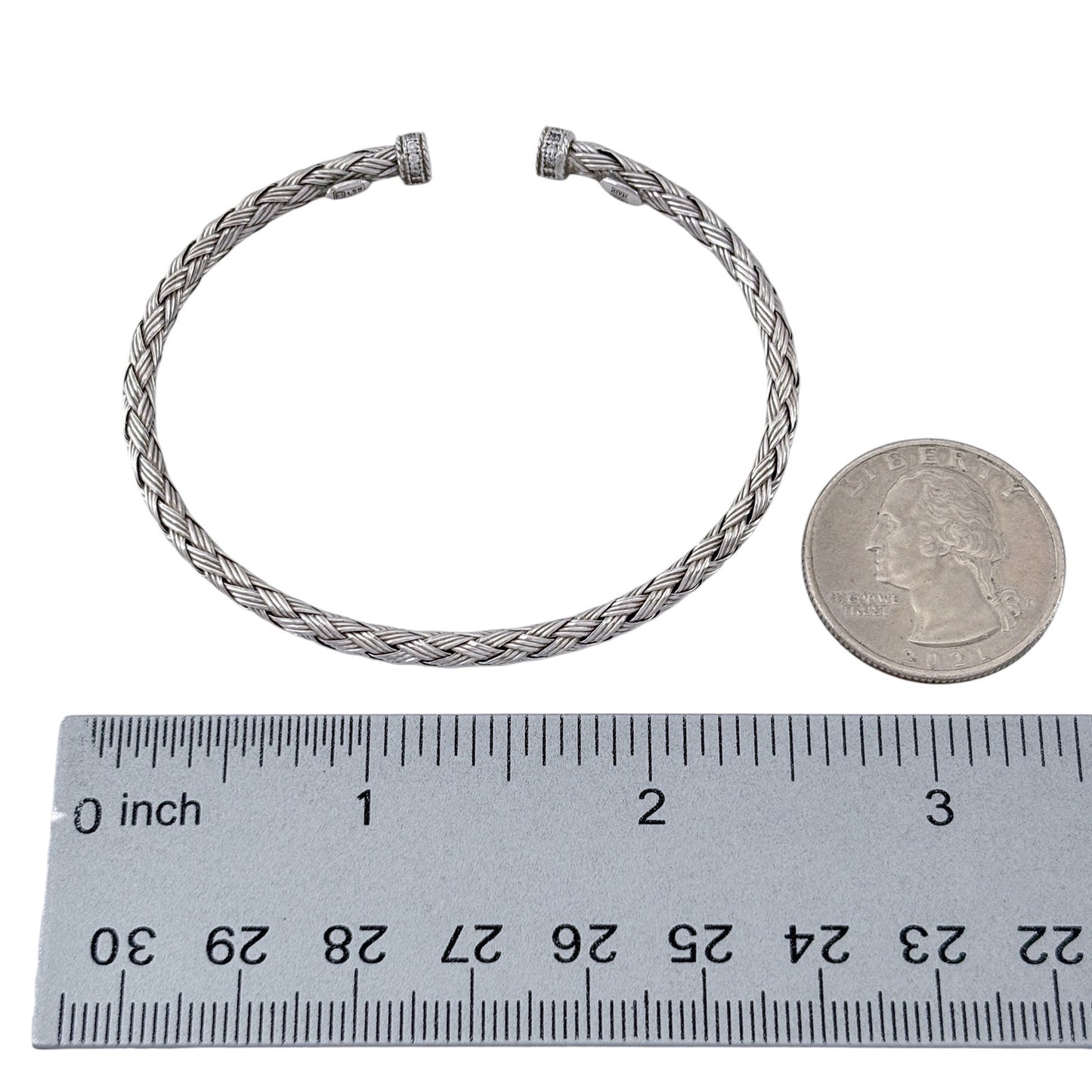 Vintage Sterling Silver 925 Flexible Braided Cuff Bracelet 6.75"
