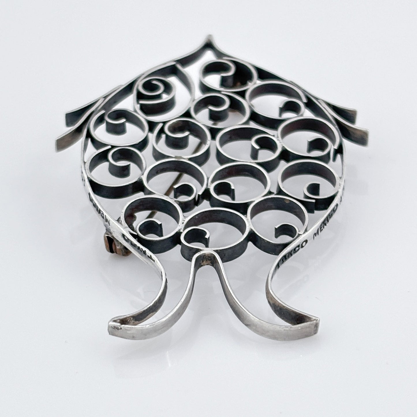 Vintage Mexico Taxco Sterling Silver 925 Fish Filigree Brooch