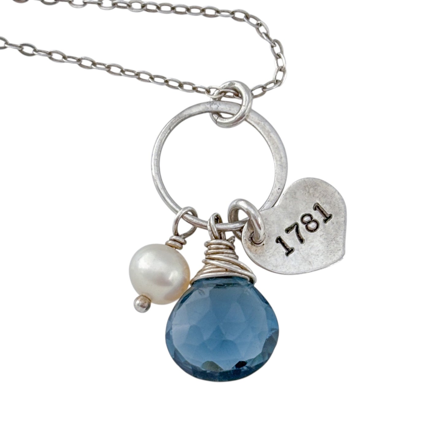 Vintage Sterling Silver 925 Pearl Blue Glass Necklace 20.5"