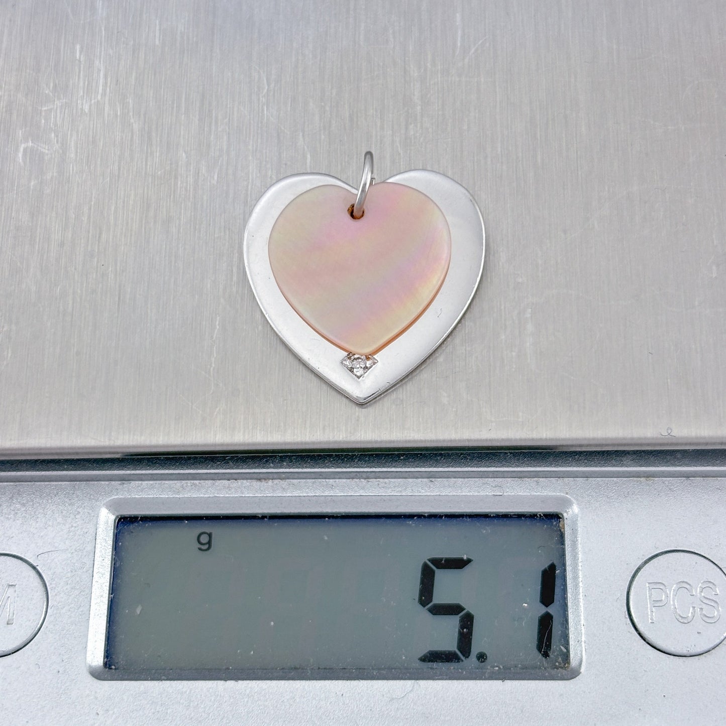 Vintage Sterling Silver 925 Diamond Mother of Pearl Heart Pendant