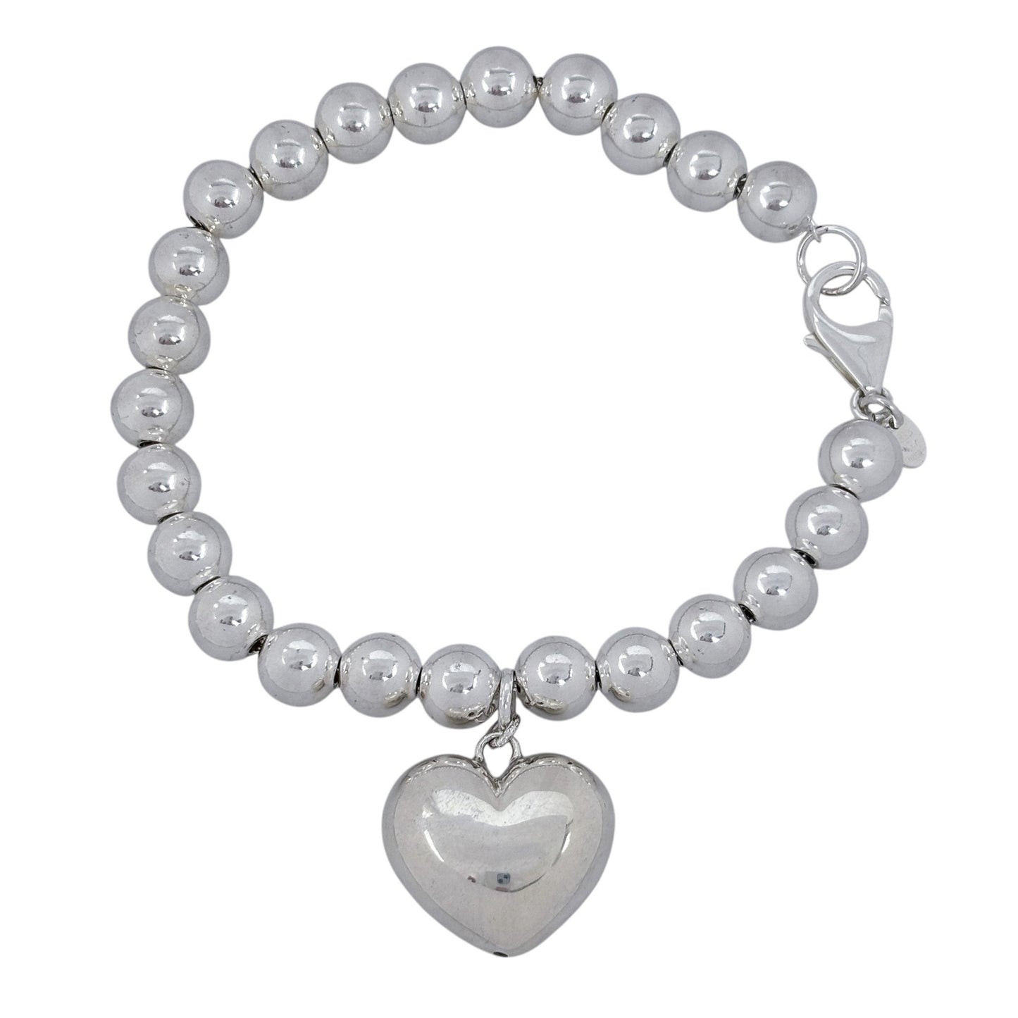 Vintage Milor Sterling Silver 950 Puffy Heart Charm Ball Bead Bracelet | 8.25"