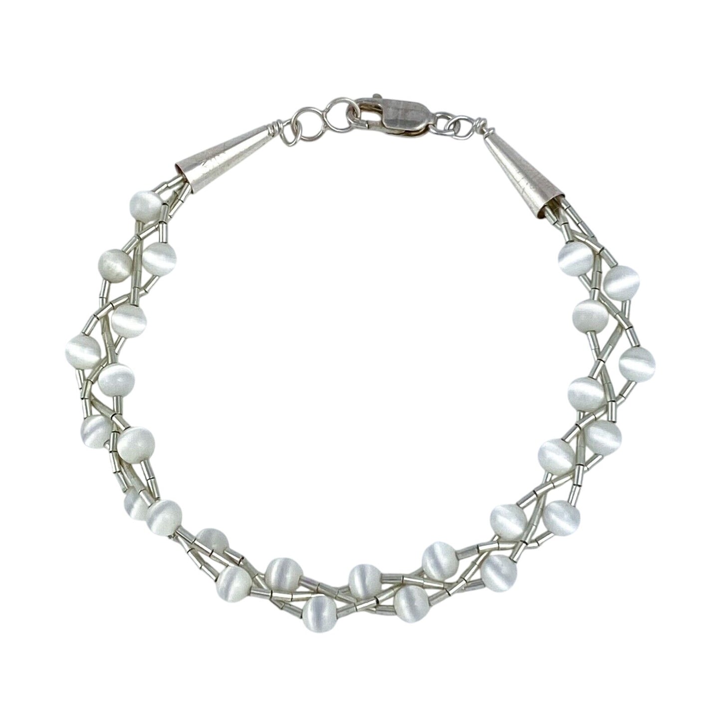 Vintage Sterling Silver 925 White Cat’s Eye Bracelet 7"