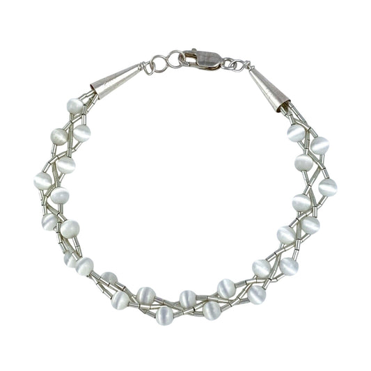 Vintage Sterling Silver 925 White Cat’s Eye Bracelet 7"