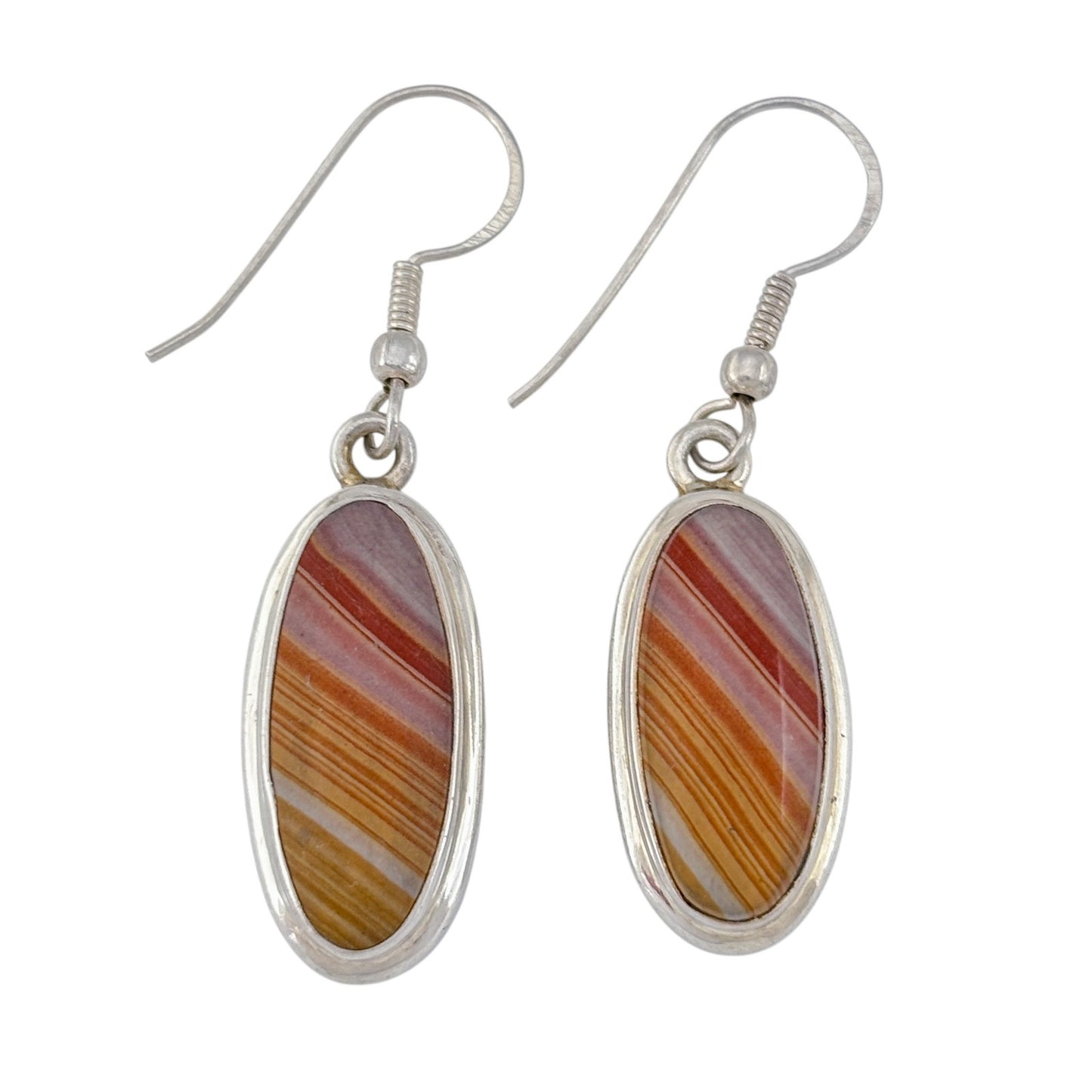 Vintage Sterling Silver 925 Banded Agate Earrings