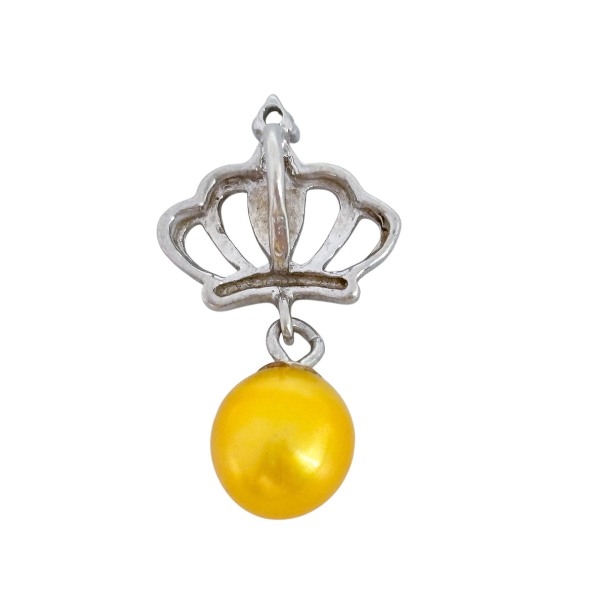 Vintage Sterling Silver 925 Yellow Pearl Dangle Cubic Zirconia Crown Pendant
