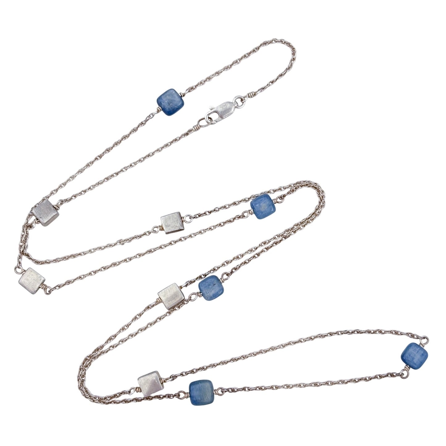 Vintage Sterling Silver 925 Blue Kyanite Station Necklace 30"