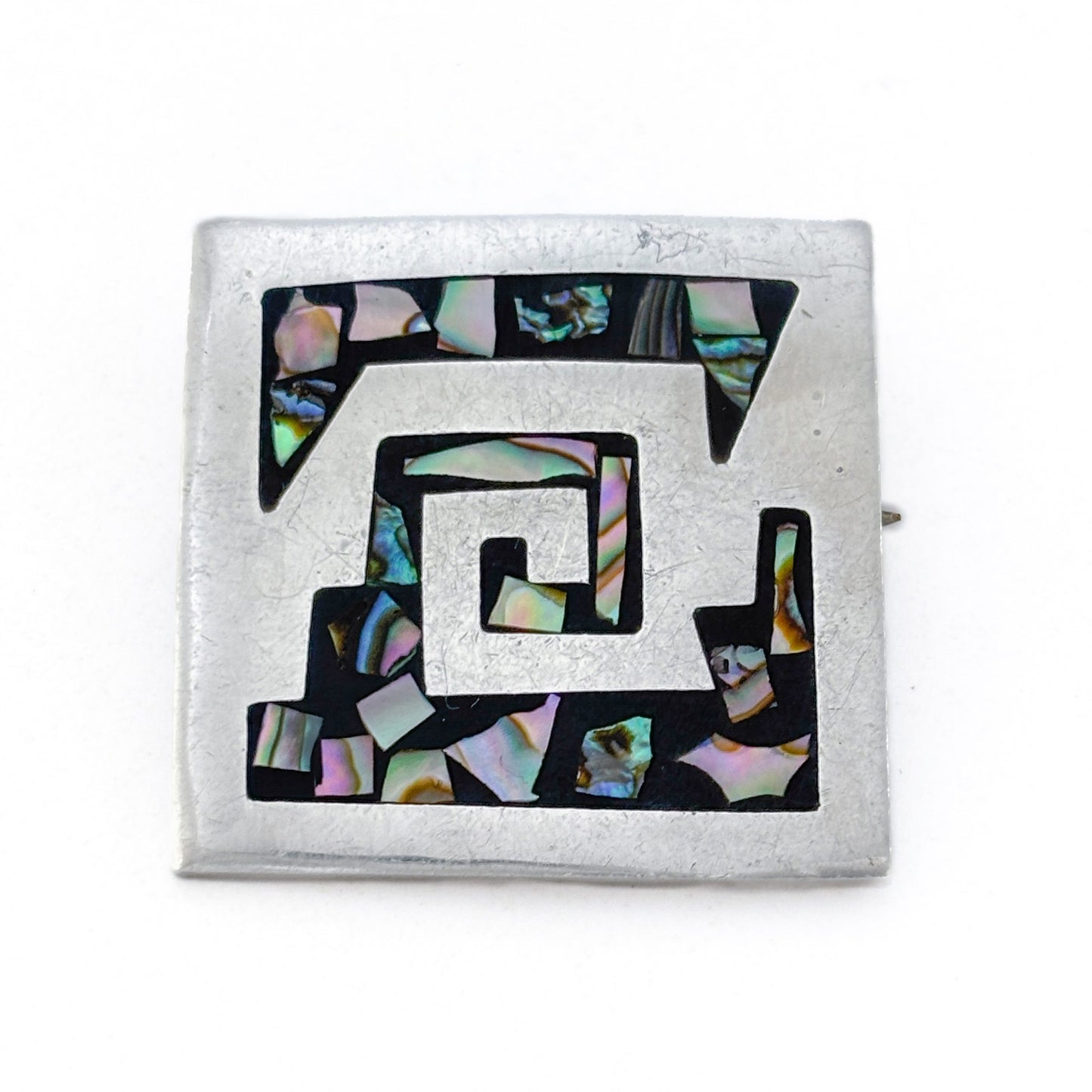 Vintage Mexican Taxco Sterling Silver 925 Abalone Geometric Brooch