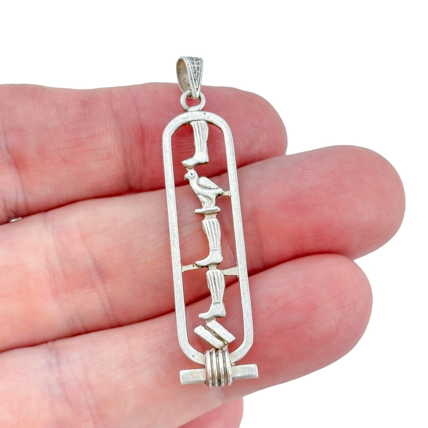 Vintage Sterling Silver 925 Egyptian Hieroglyph Bobby Pendant