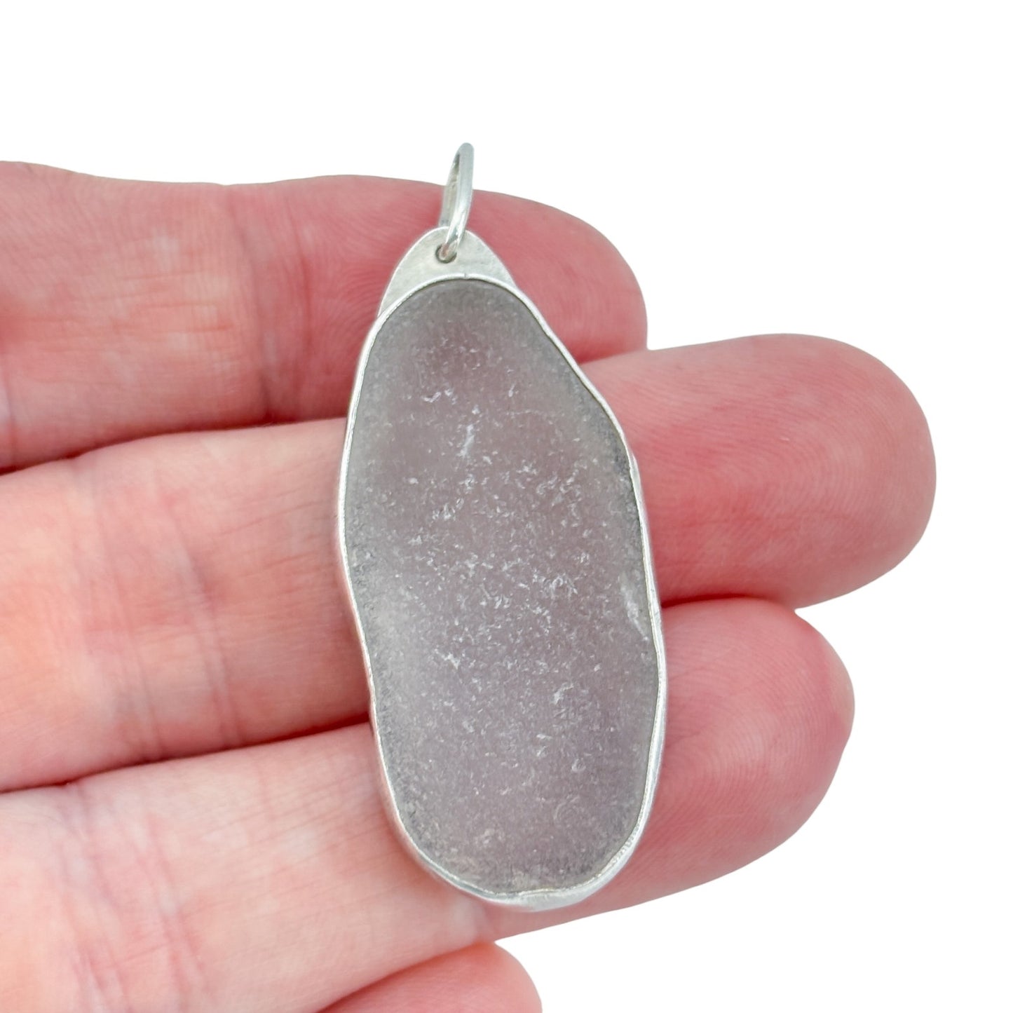 Vintage Sterling Silver 925 Frosted Glass Oval Pendant