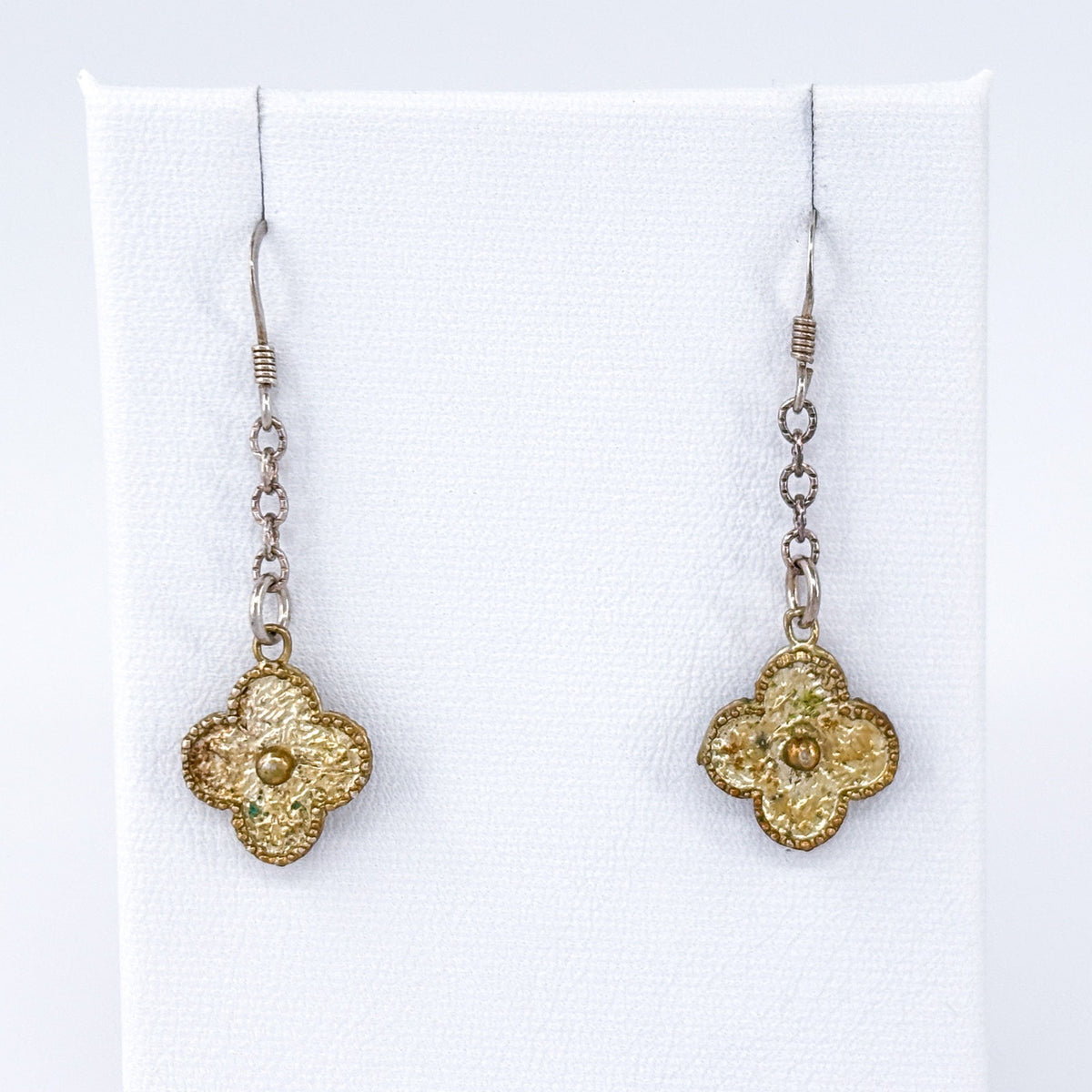 Vintage Sterling Silver 925 Gold Tone Clover Dangle Earrings