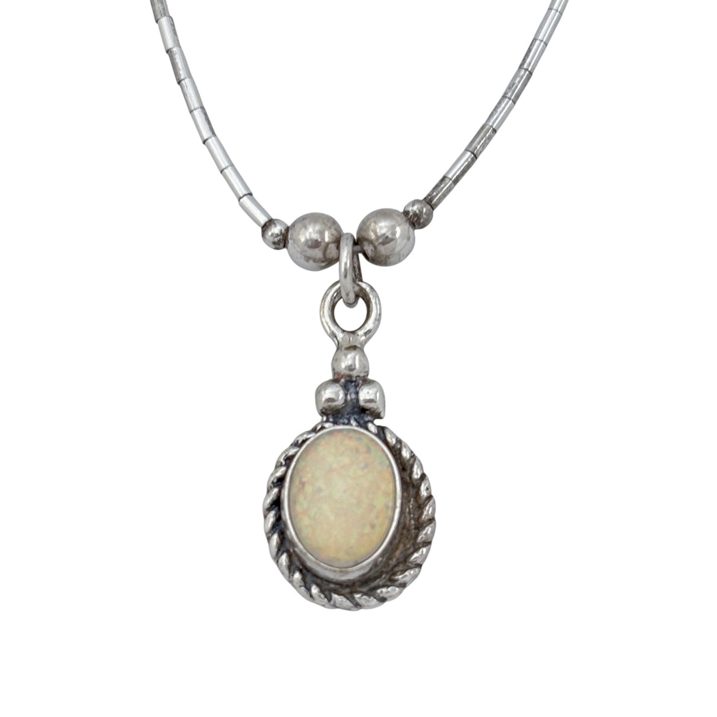 Vintage Sterling Liquid Silver 925 Mother of Pearl Pendant Necklace 16"