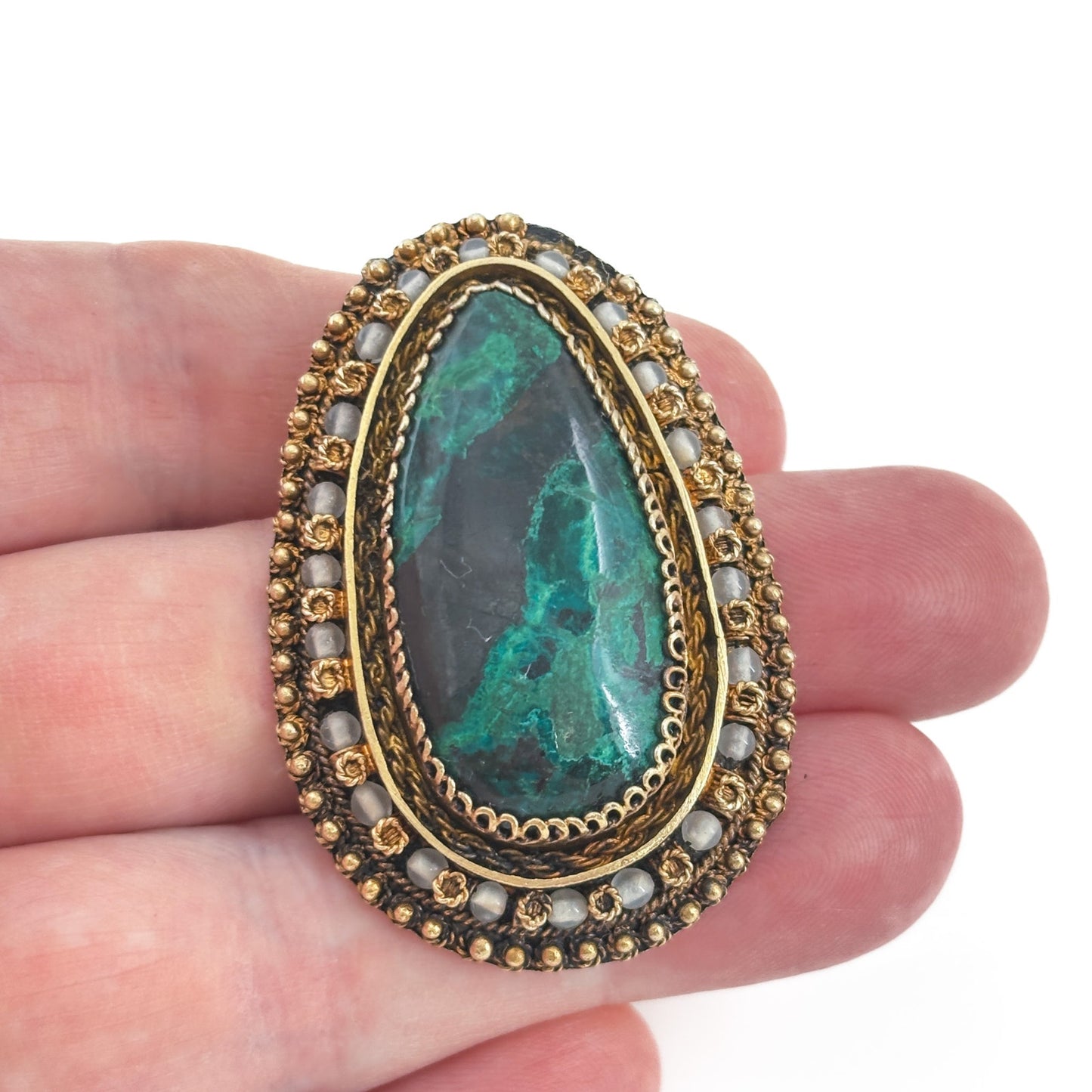 Vintage Sterling Silver 925 Gold Vermeil Eilat Stone Brooch Pendant