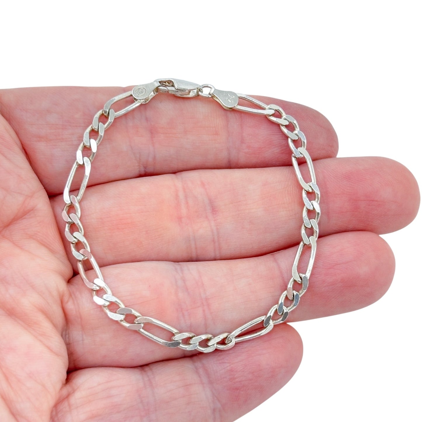 Vintage Italian Sterling Silver 925 Figaro Link Chain Bracelet 7"