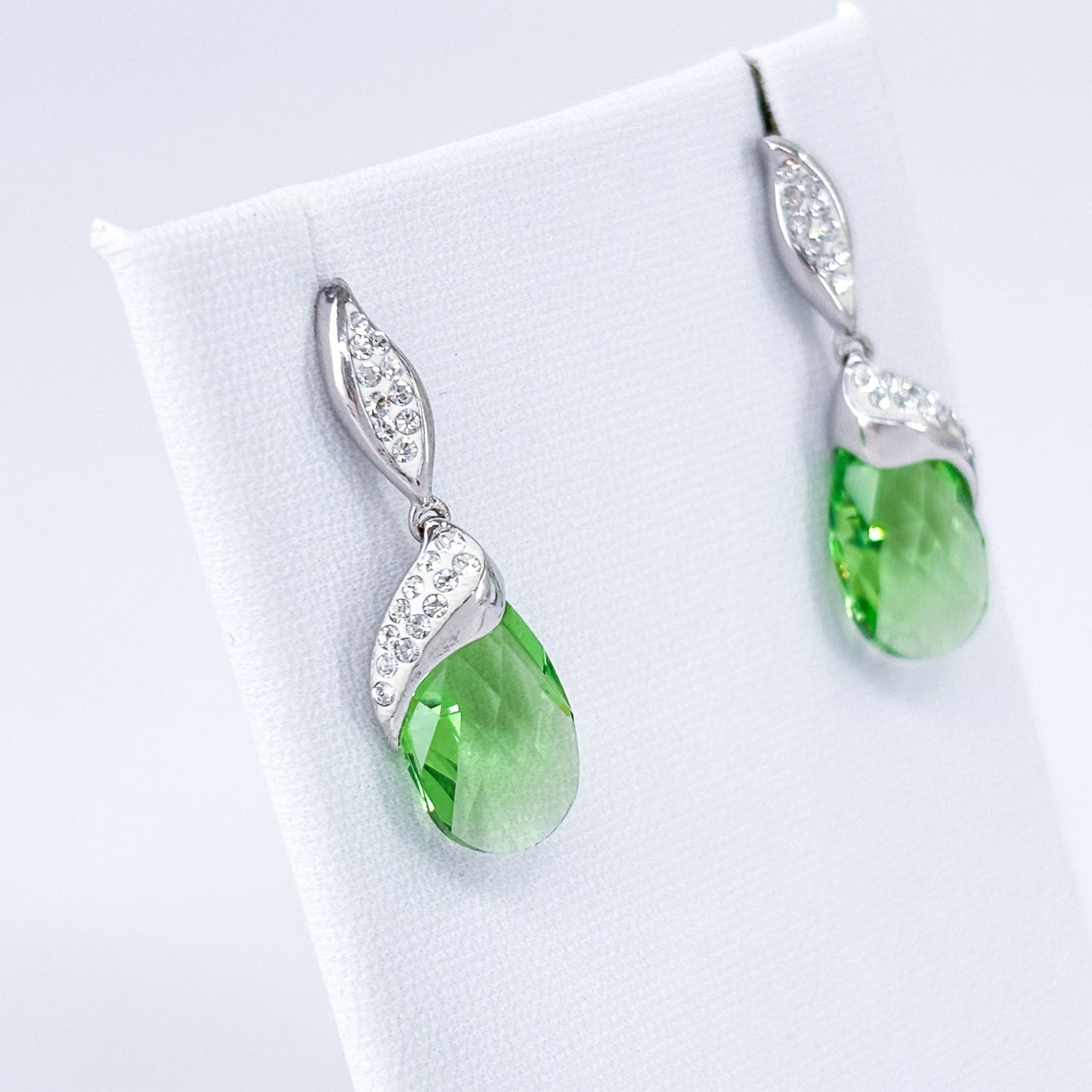 Vintage Sterling Silver Green Cubic Zirconia Drop Earrings