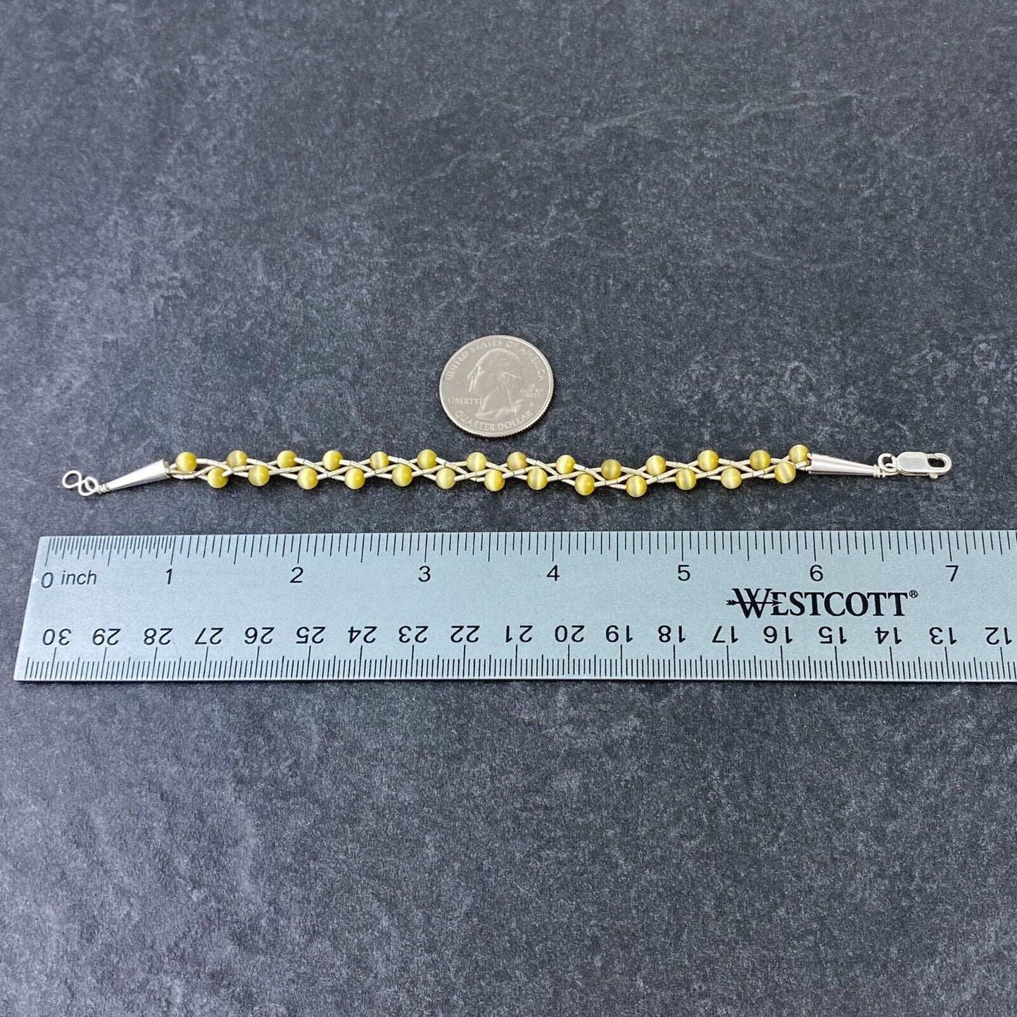 Vintage Sterling Silver 925 Gold Cat’s Eye Bracelet 7"