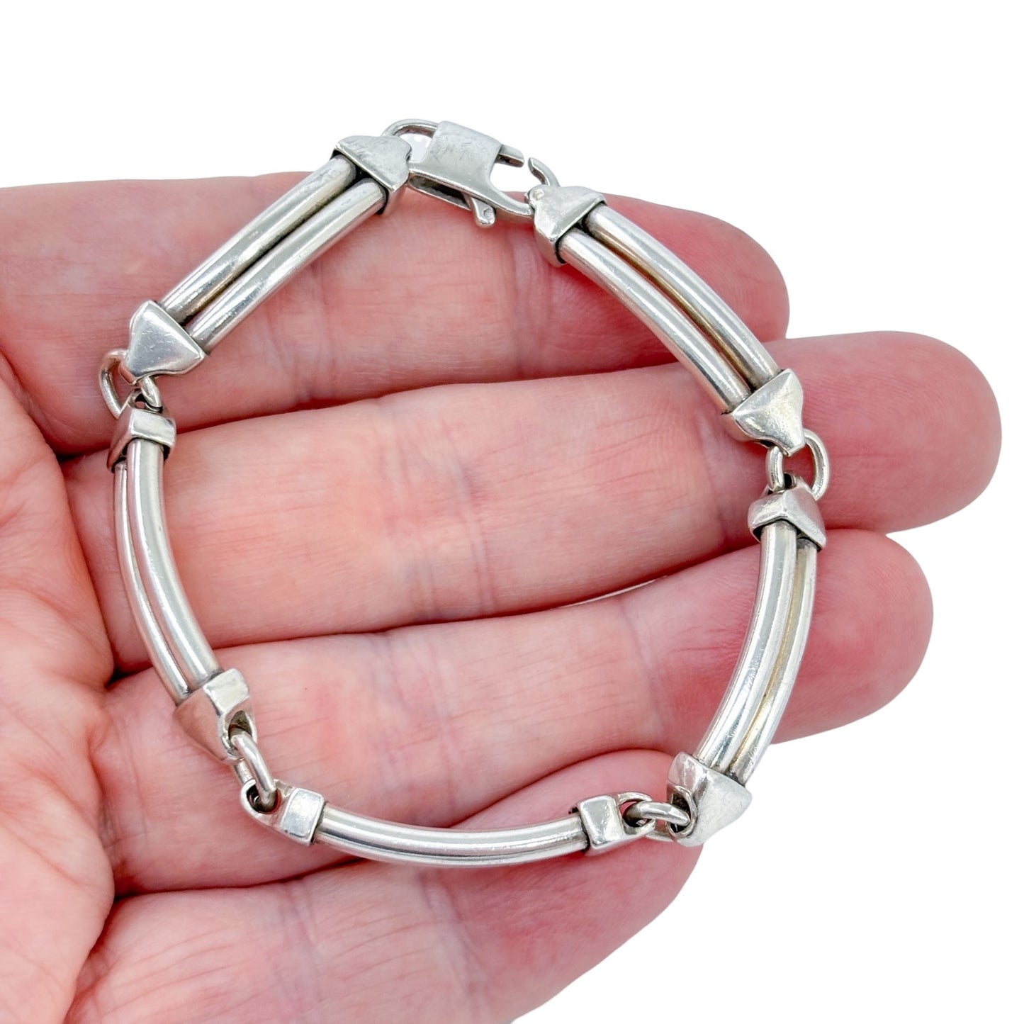 Estate Sterling Silver 925 Cylindrical Link Bracelet 7.5"