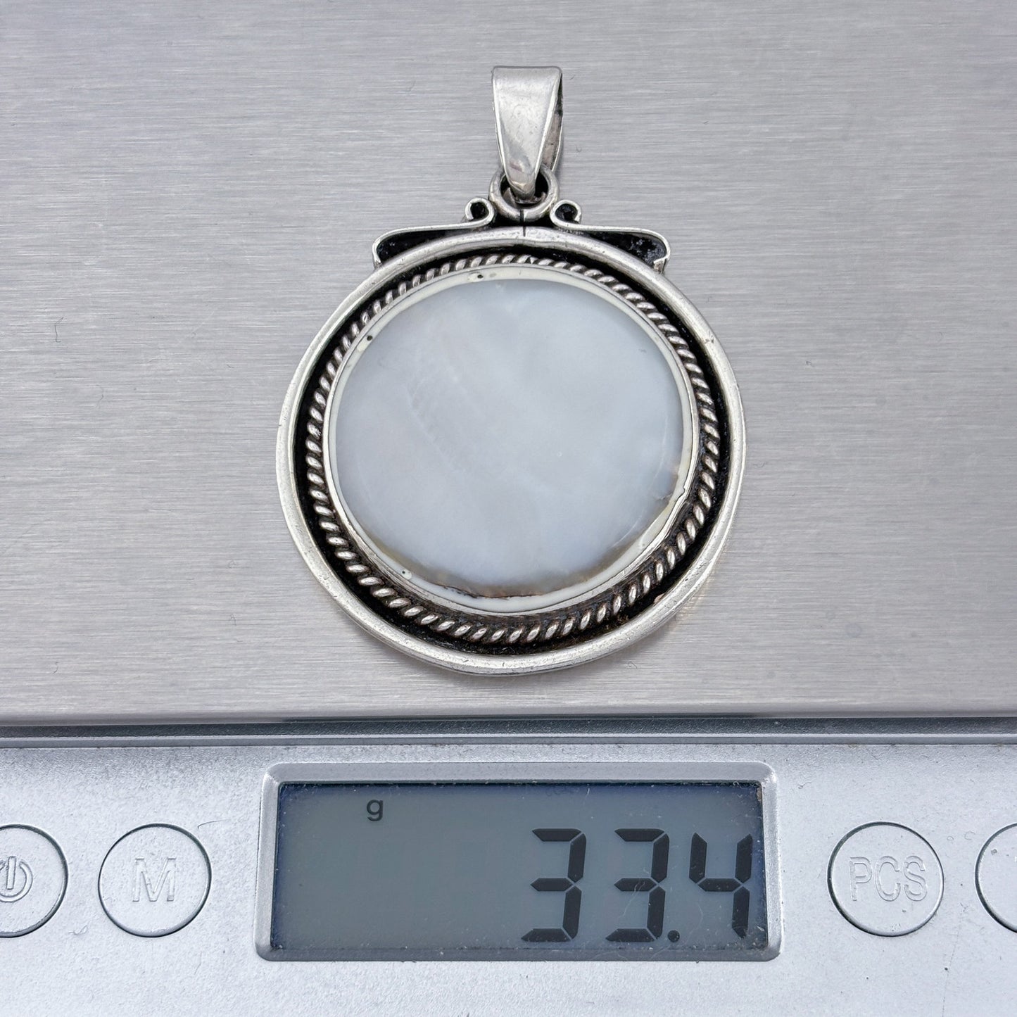 Vintage Mexico Taxco Sterling Silver 925 Mother of Pearl Pendant