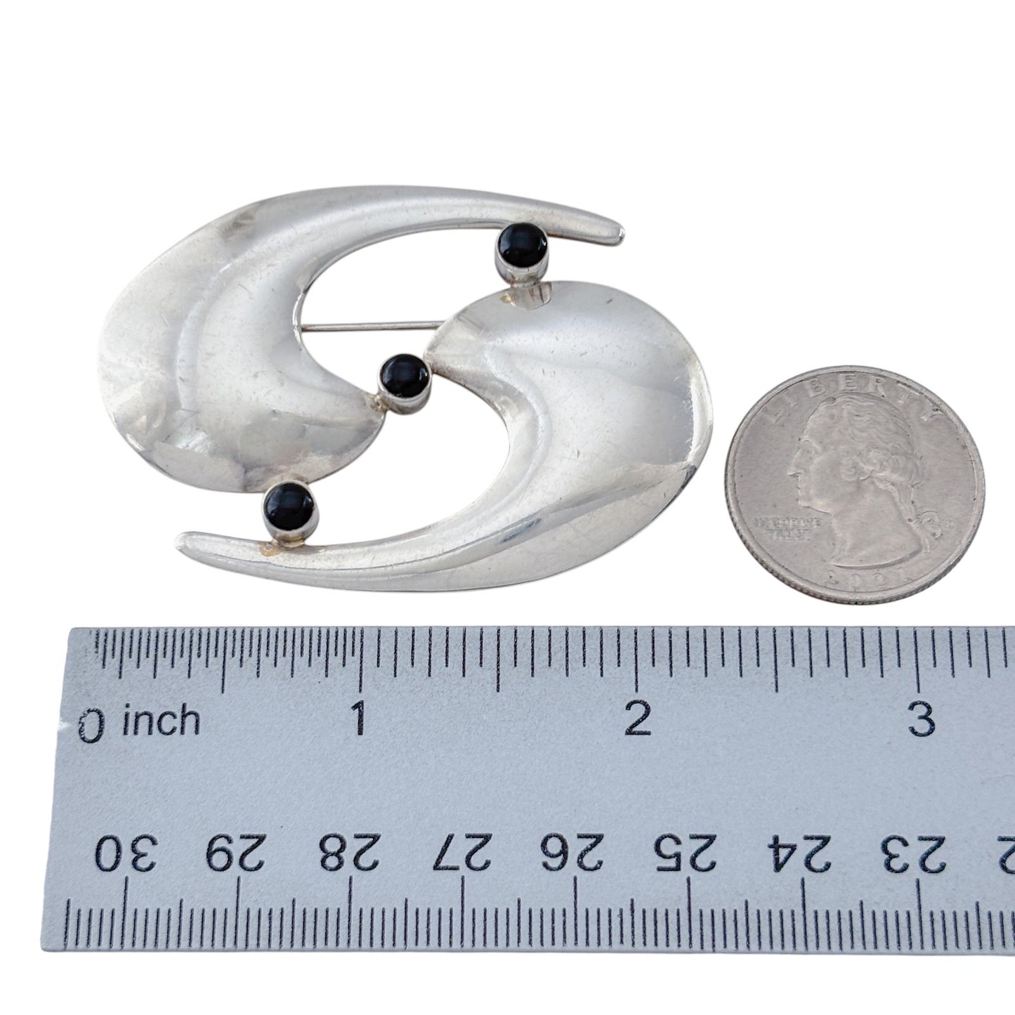 Vintage Sterling Silver 925 Abstract Swirl Onyx Brooch