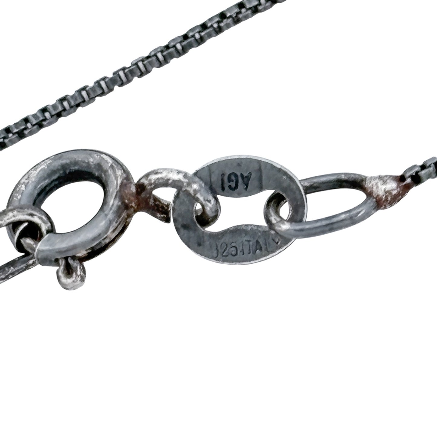 Vintage Blackened Sterling Silver 925 Box Chain Necklace 15.25"