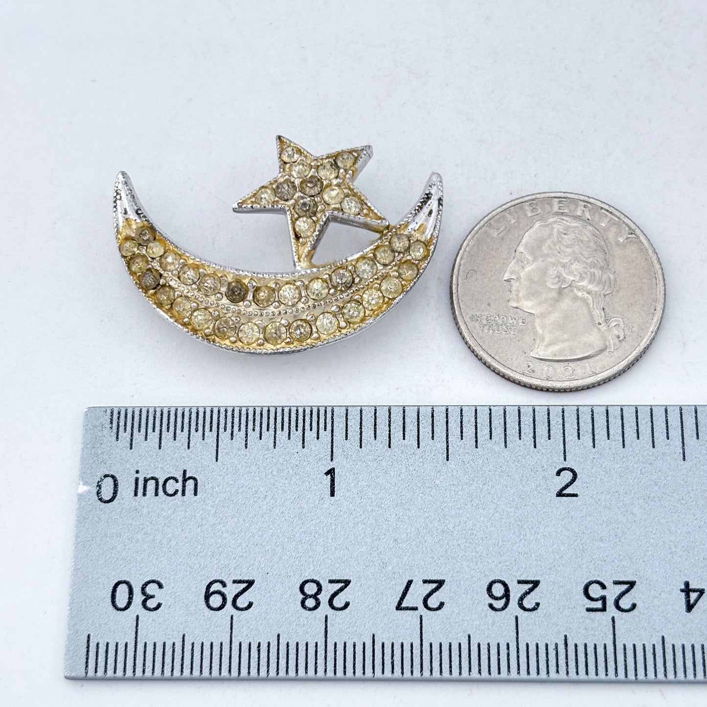 Vintage Sterling Silver 925 Moon Star Brooch