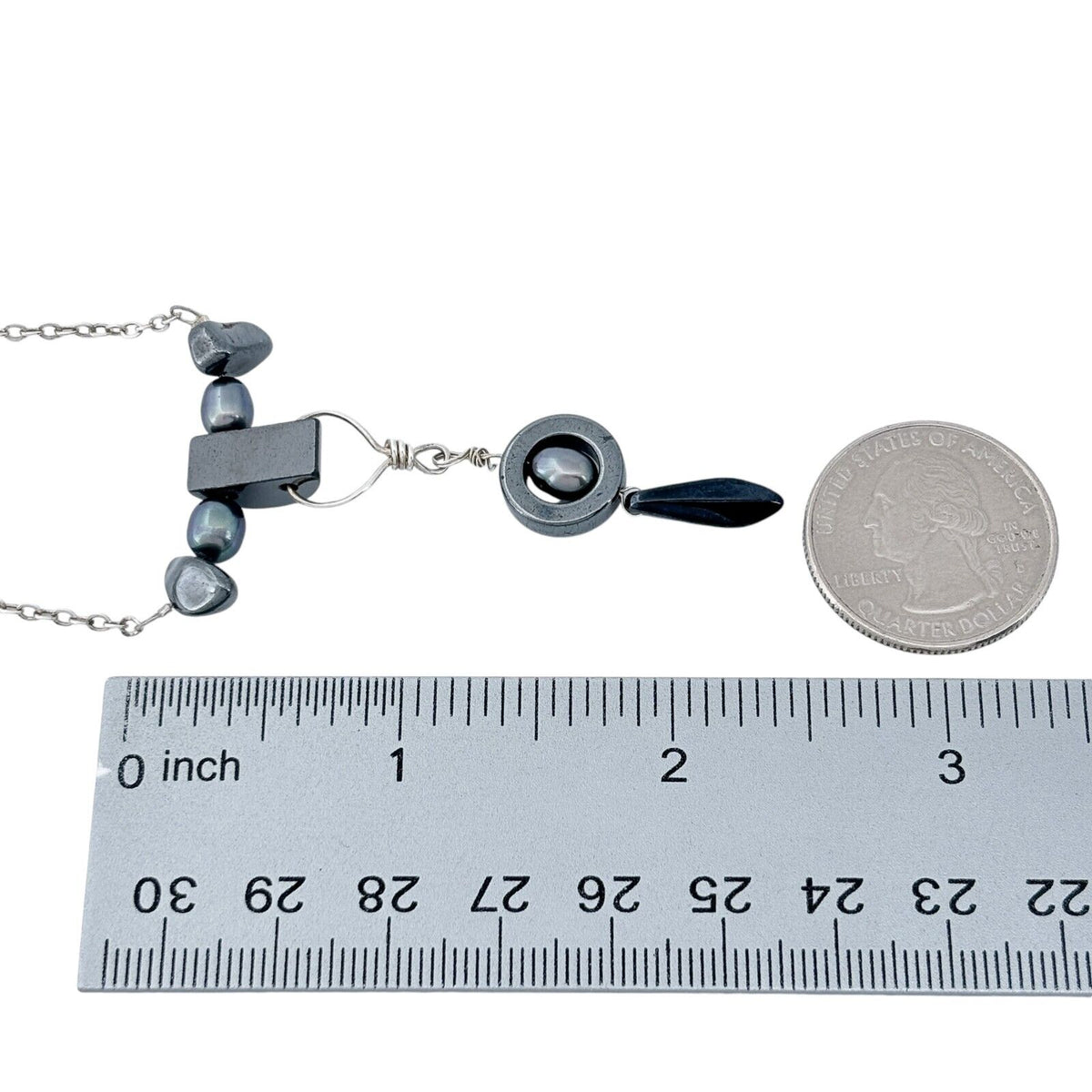 Vintage Artisan Silver-Tone Hematite Unique Pendant Necklace 19"