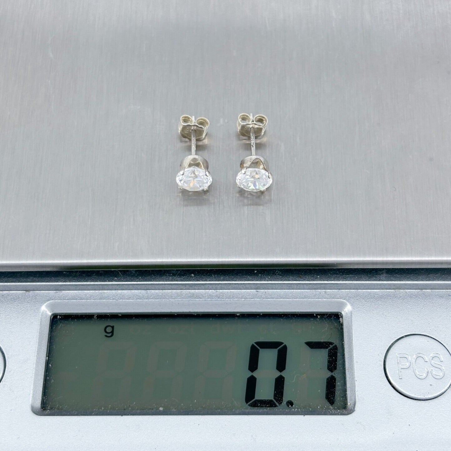 Vintage Sterling Silver 925 Cubic Zirconia Round Stud Earrings