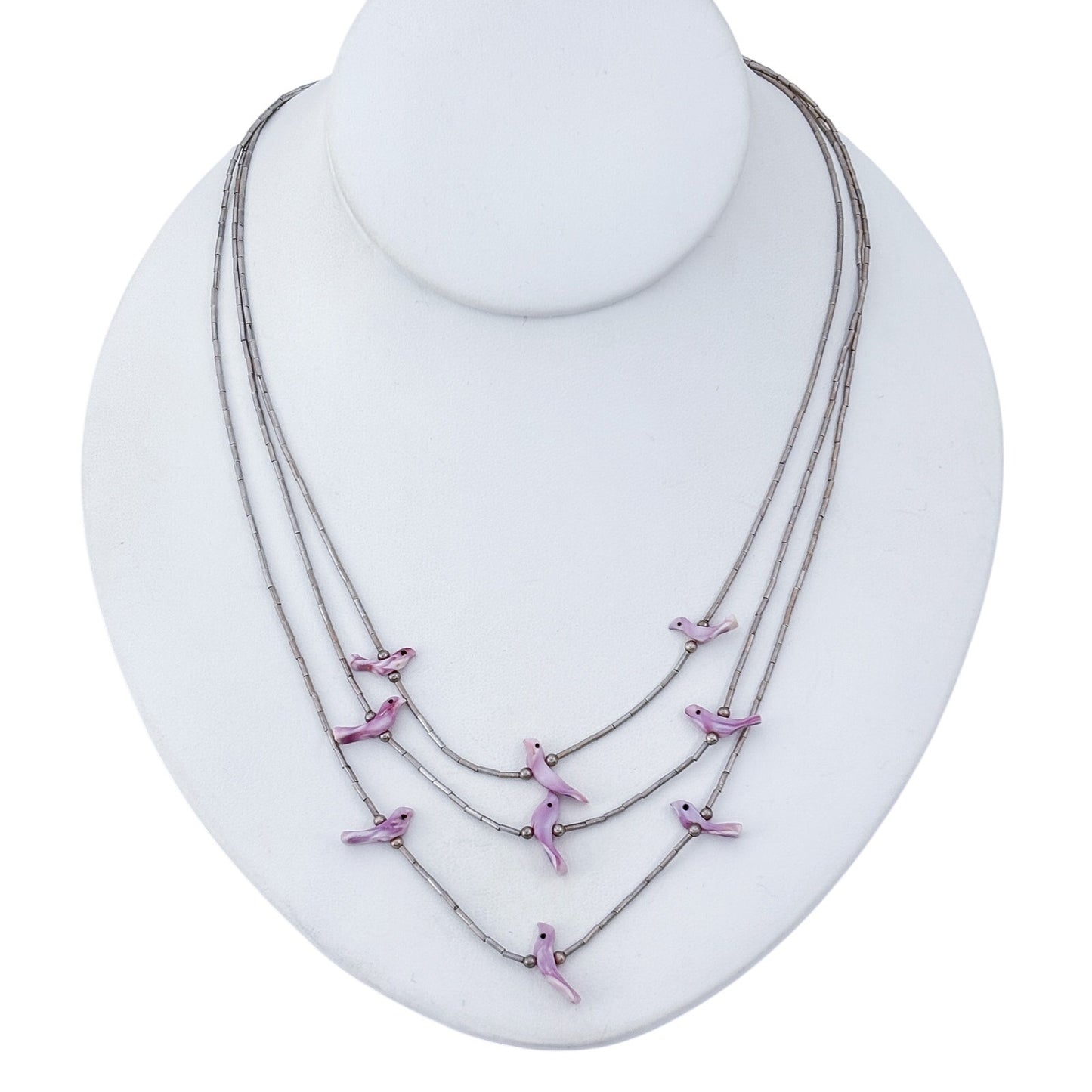 Vintage Sterling Silver 925 Liquid Silver Lavender Bird Necklace 18"