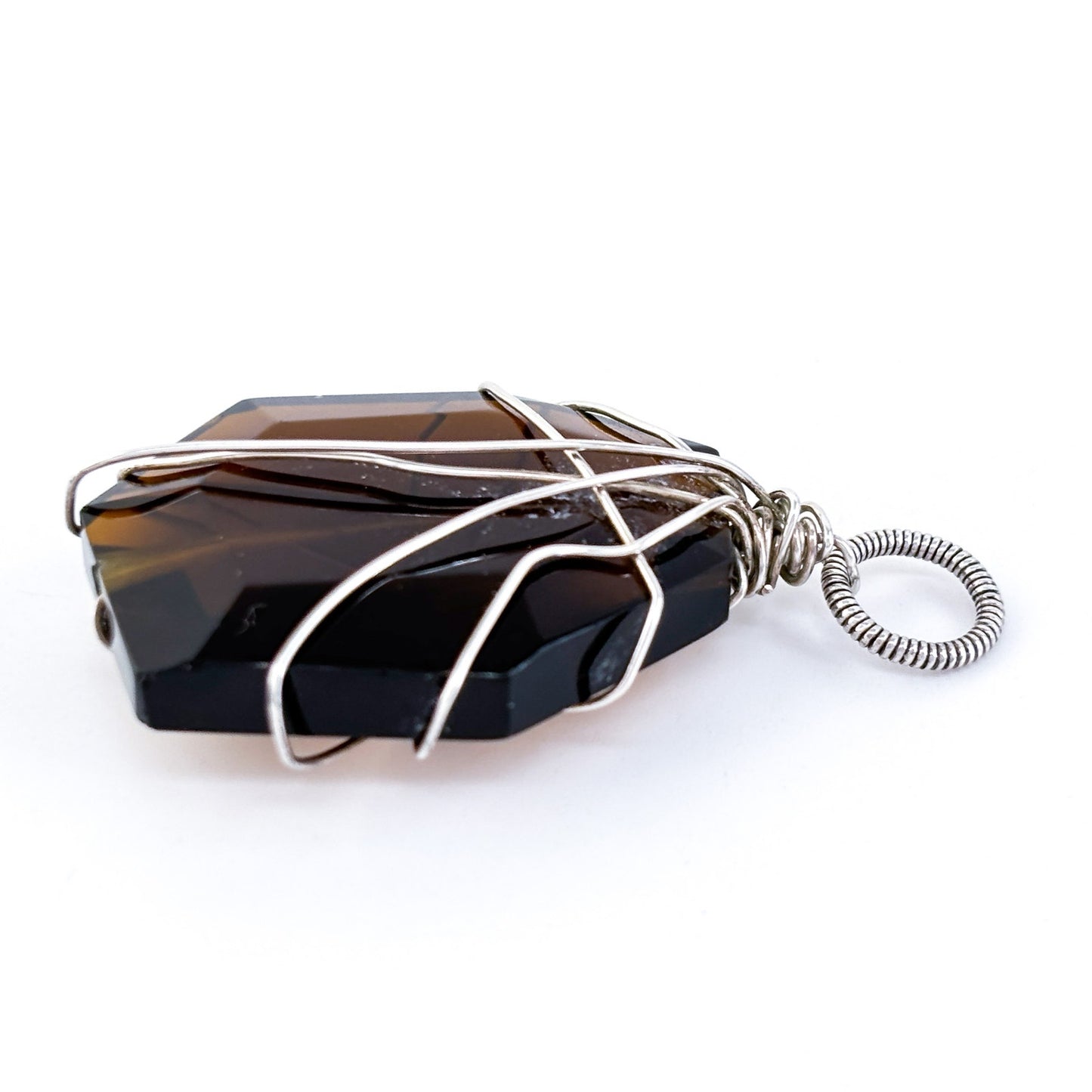 Handcrafted Wire-Wrapped Glass Pendant | Brown Geometric