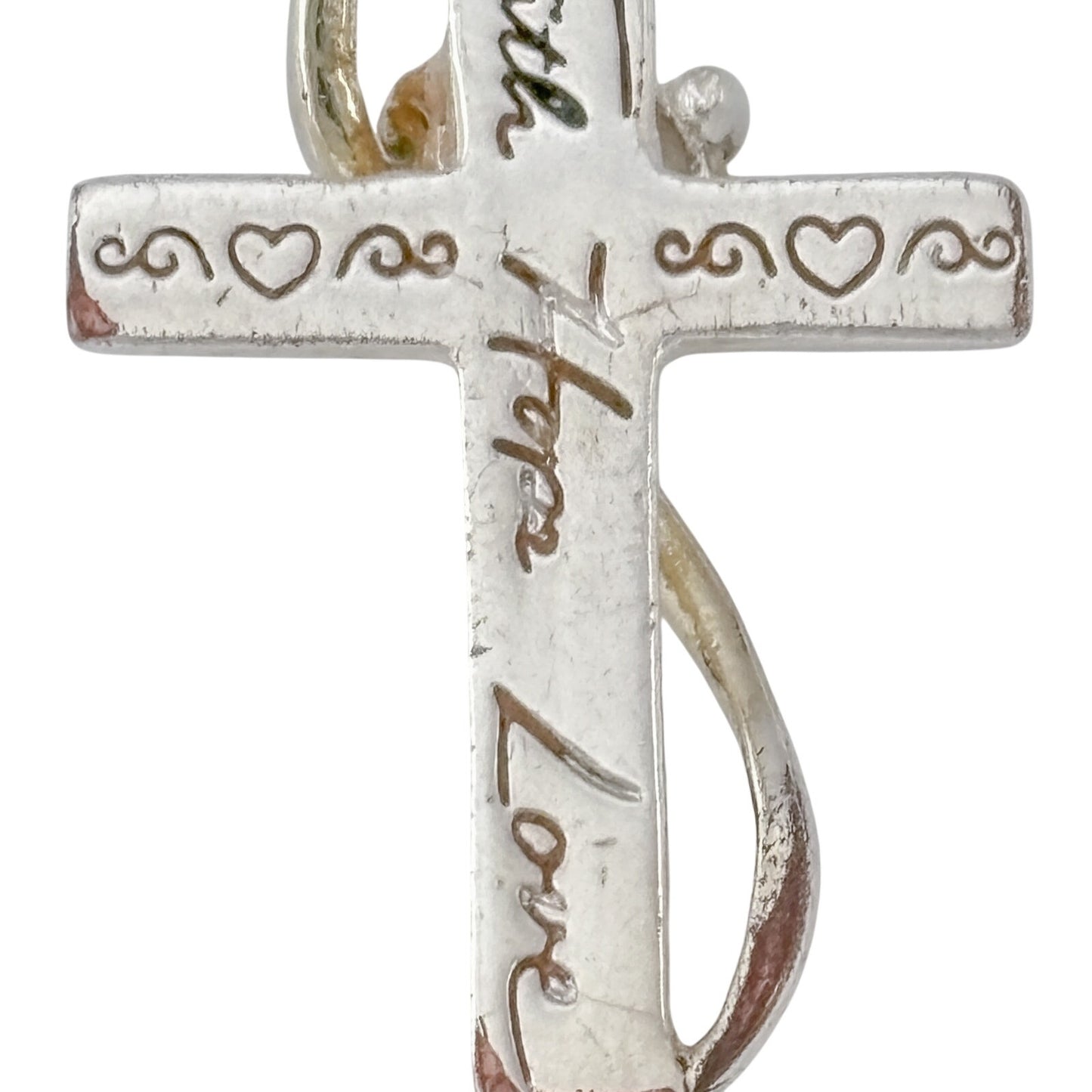Vintage Silver Plated Faith Hope Love Cross Pendant