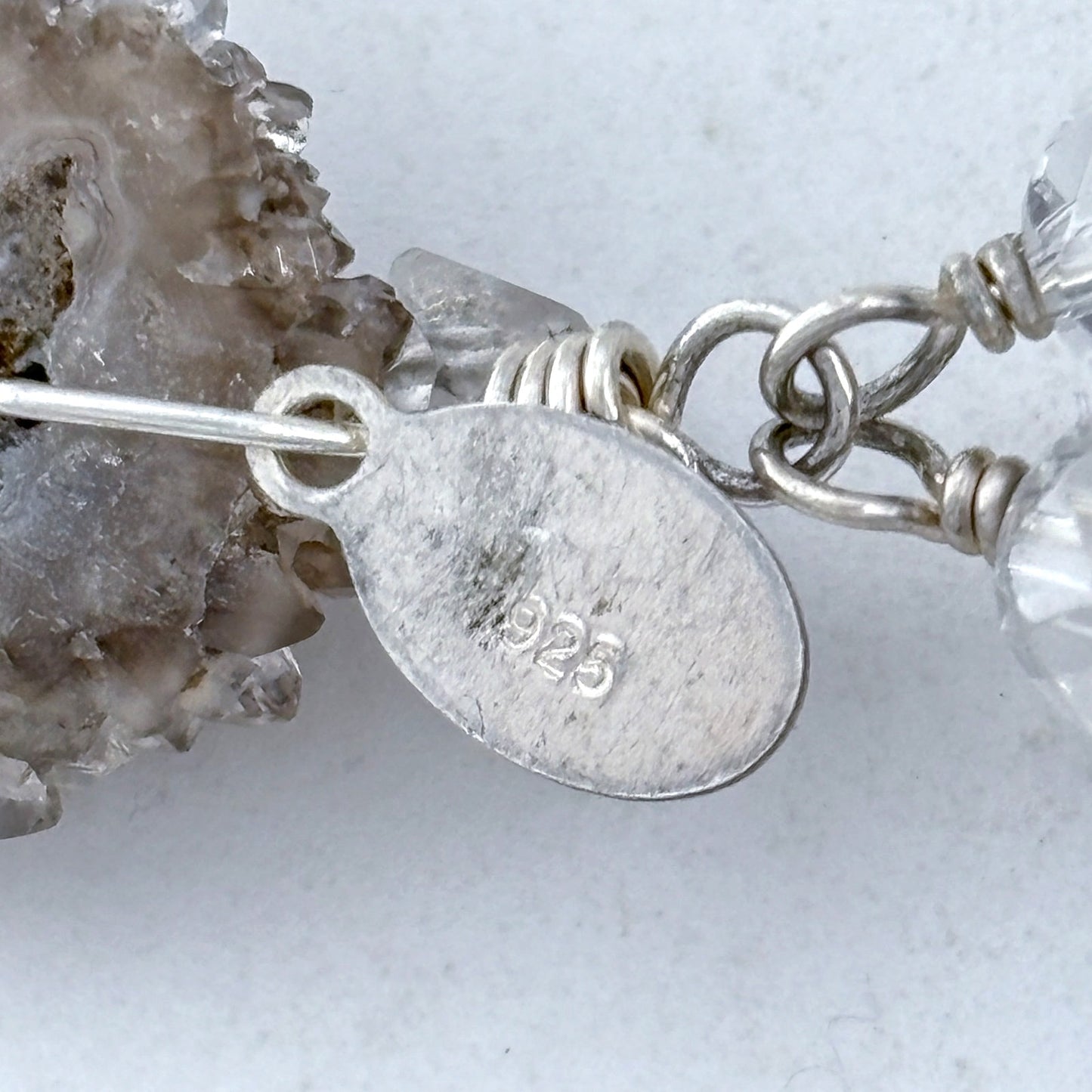 Vintage Deb Guyot Sterling Silver 925 Druzy Smoky Quartz Pendant Necklace 30"