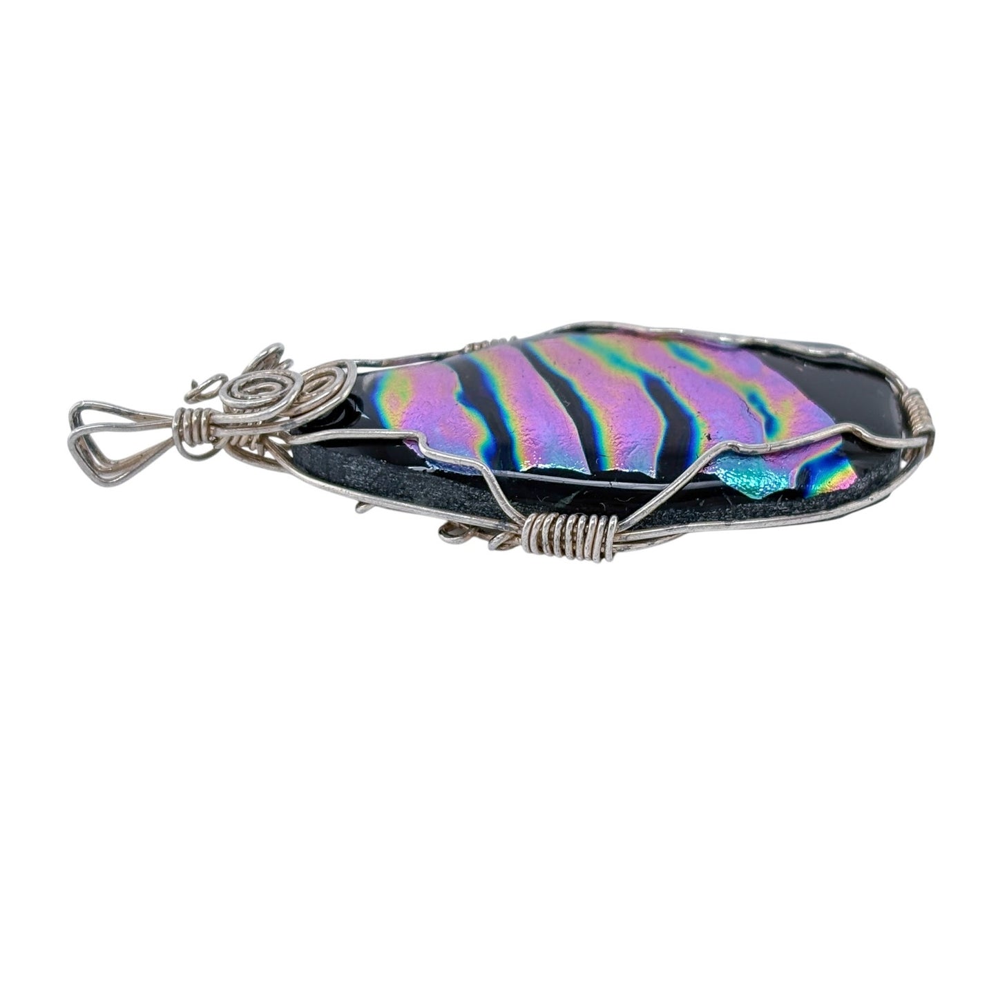 Vintage Sterling Silver 925 Wire Wrapped Dichroic Pendant