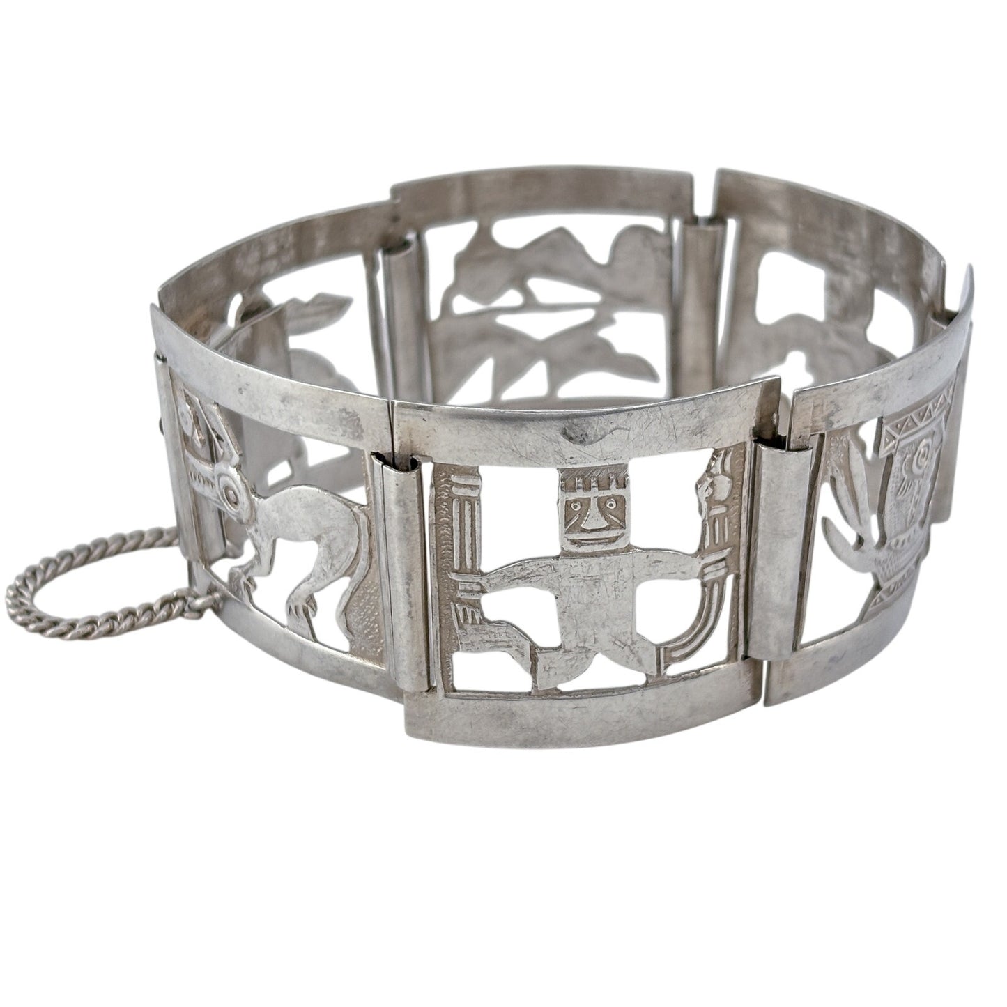 Vintage Sterling Silver 925 Peruvian Storyteller Panel Link Bracelet 7"