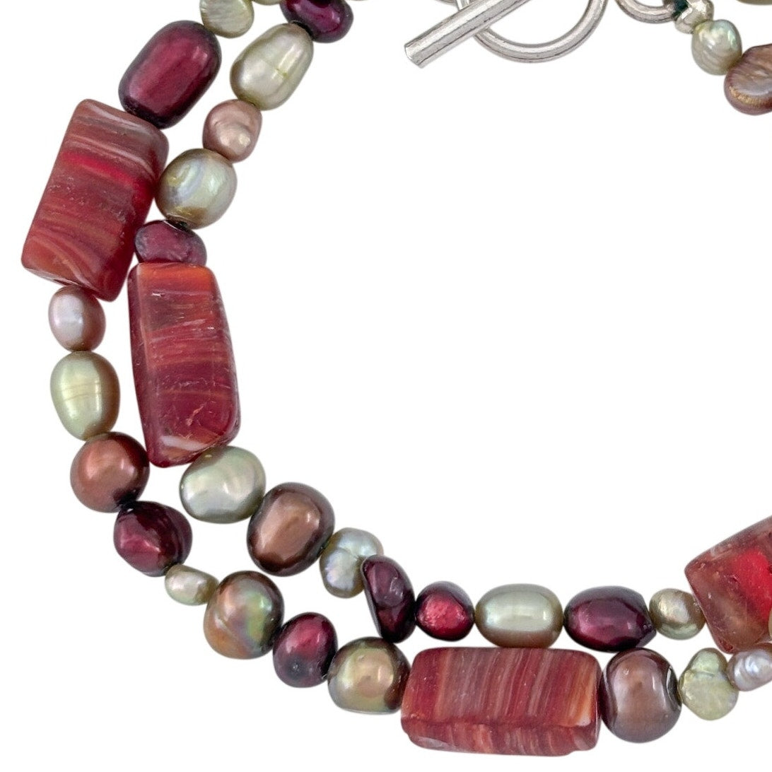 Vintage Sterling Silver 925 Multi Pearl Agate Bracelet 6.5"