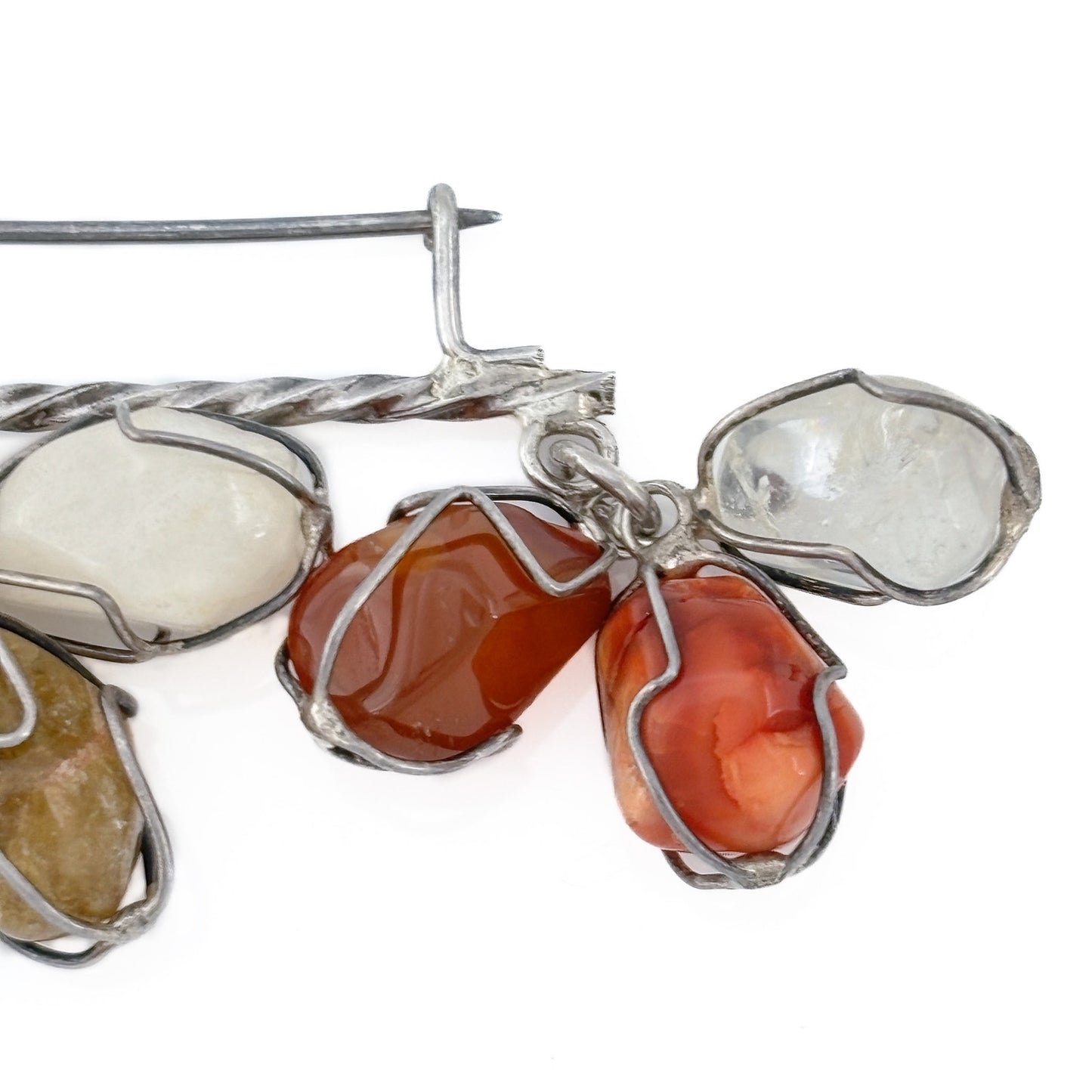 Vintage Sterling Silver 925 Multi Gemstone Bar Brooch